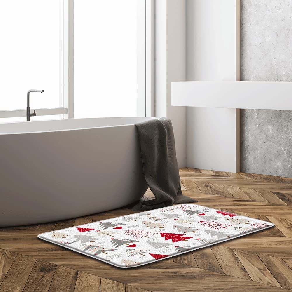 GCTNBJL Christmas Tree Bath Mat - Absorbent Holiday Bathroom Rug with Snowflake & Abstract Design for Winter, Xmas, New Year - Perfect for Kitchen, Toilet & Entryway Decor