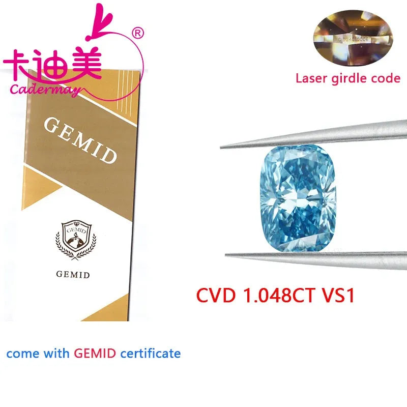 Premium VS1 Clarity CVD Lab Grown Diamond Loose Stone - Long Cushion Shape, Blue Color with Certificate | Perfect for Wedding Fine Jewelry Making & Engagement Ring Designs