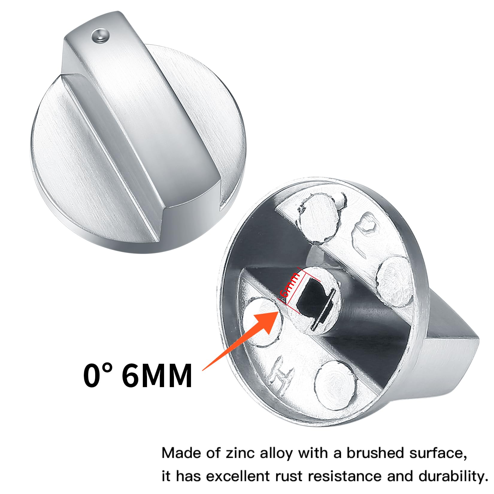 6 Pcs Gas Stove Control Knobs - 6mm Metal Cooker Knobs with Silver Adapters - Replacement Stove Knobs for Kitchen Ovens, Gas Hobs & Cooktops - Perfect for Upgrading Old or Damaged Stove Controls (Home Kitchen Use)
