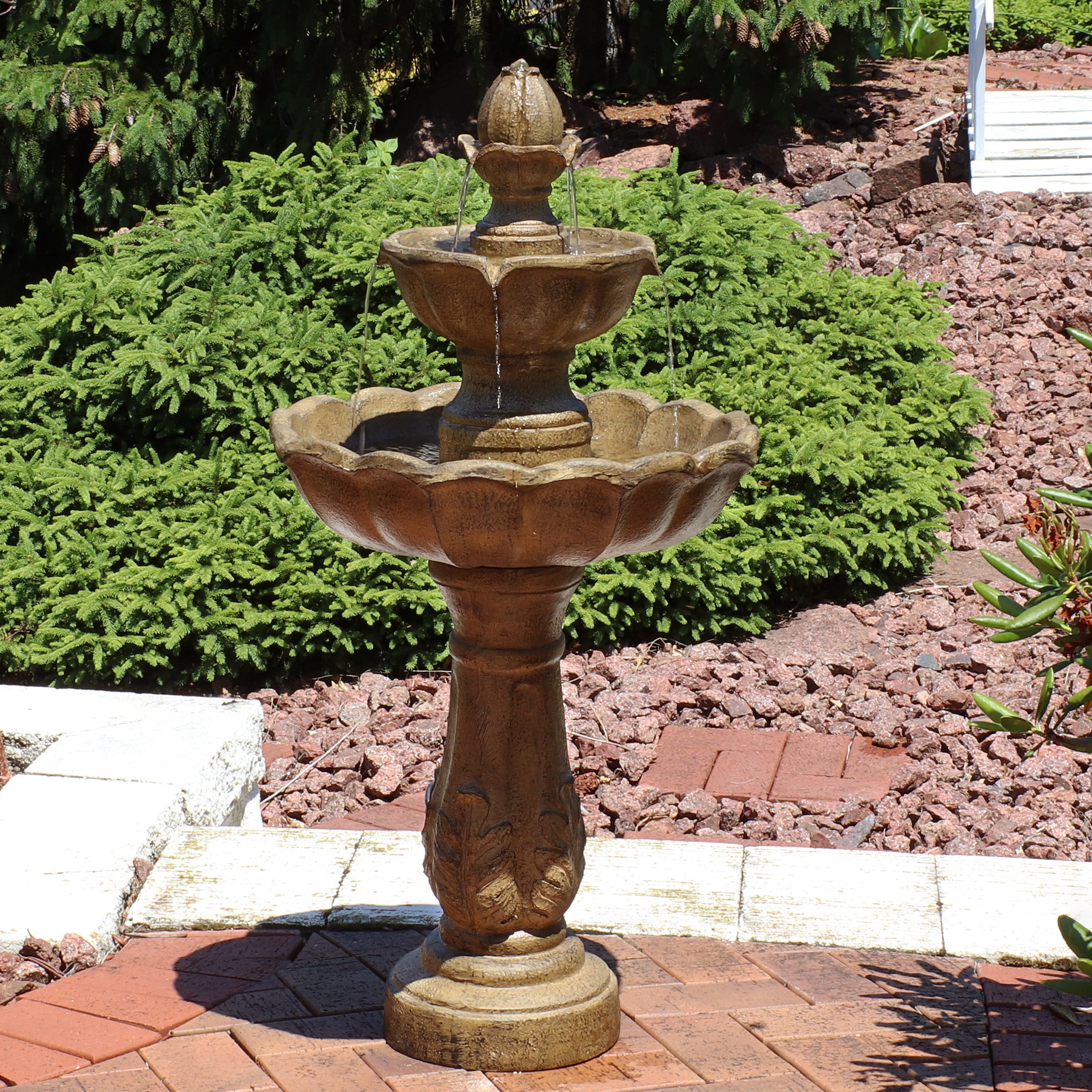 Sunnydaze Blooming Flower 2 Tier Outdoor Water Fountain - 38 Inch Tall Garden Decor for Patio, Yard & Backyard | Relaxing Water Feature for Outdoor Spaces