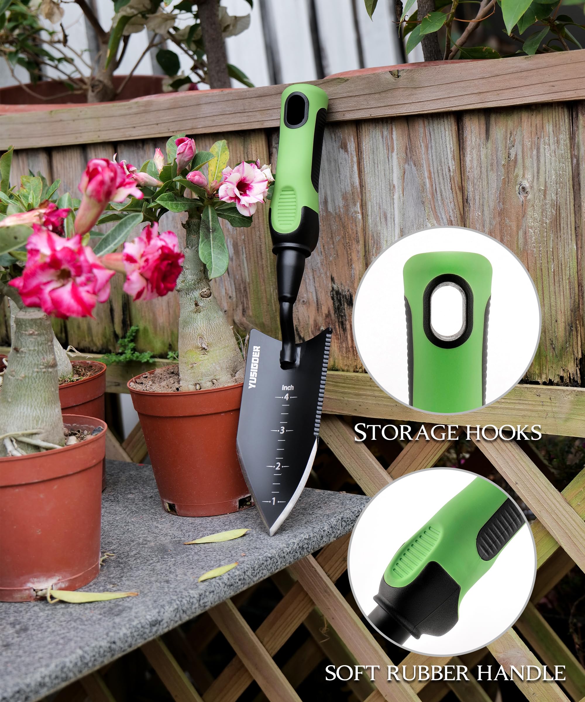 Premium Stainless Steel Garden Hand Tools Set - Heavy Duty Planting Trowel & Weeding Shovel with Ergonomic Green Handle - Perfect for Gardening, Landscaping & Outdoor Planting Activities