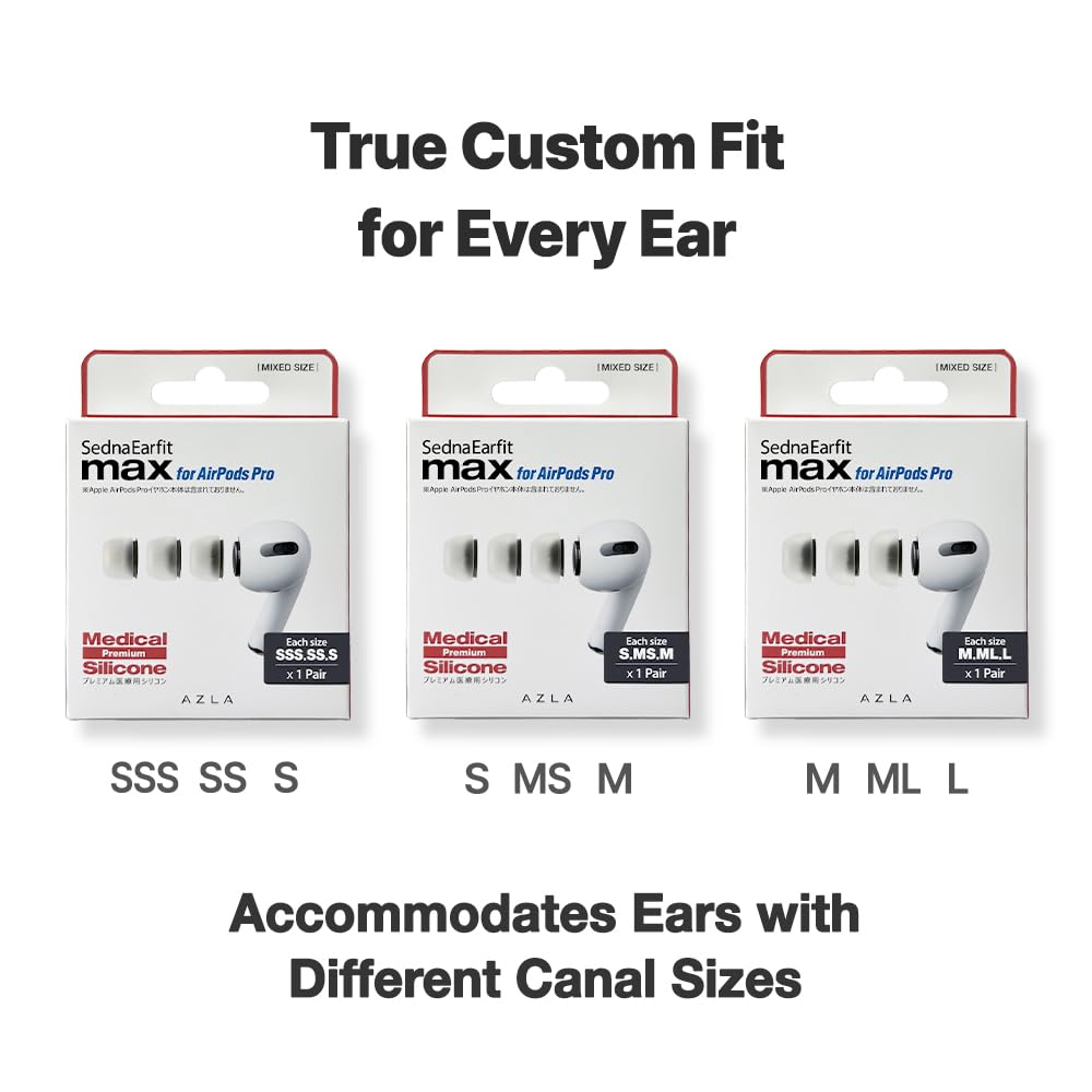 AZLA MAX AirPods Pro Tips 1st & 2nd Gen - Premium Silicone Ear Tips for Comfort & Noise Isolation - Perfect for Workouts & Travel