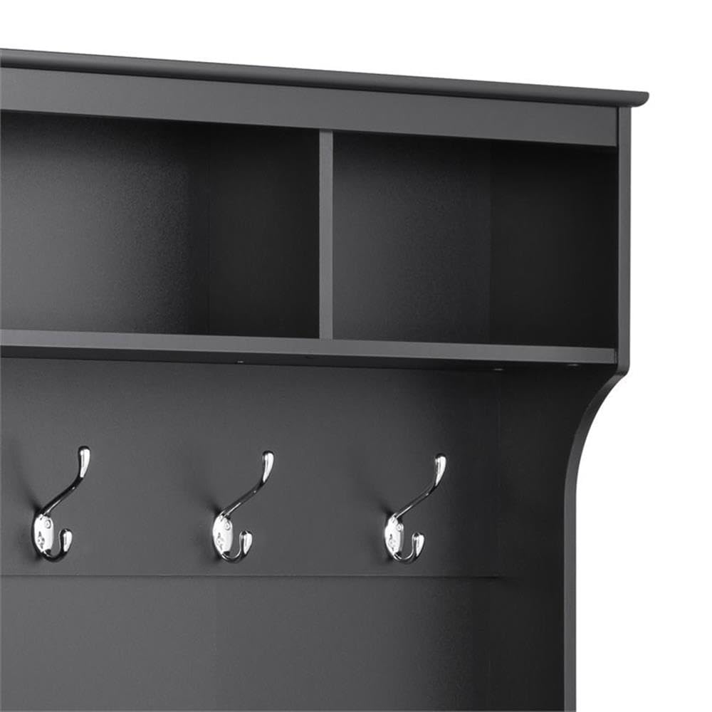Prepac Black Hall Tree Entryway Storage Cabinet - 24 Shoe Cubbies & 6 Double Coat Hooks - 15.5