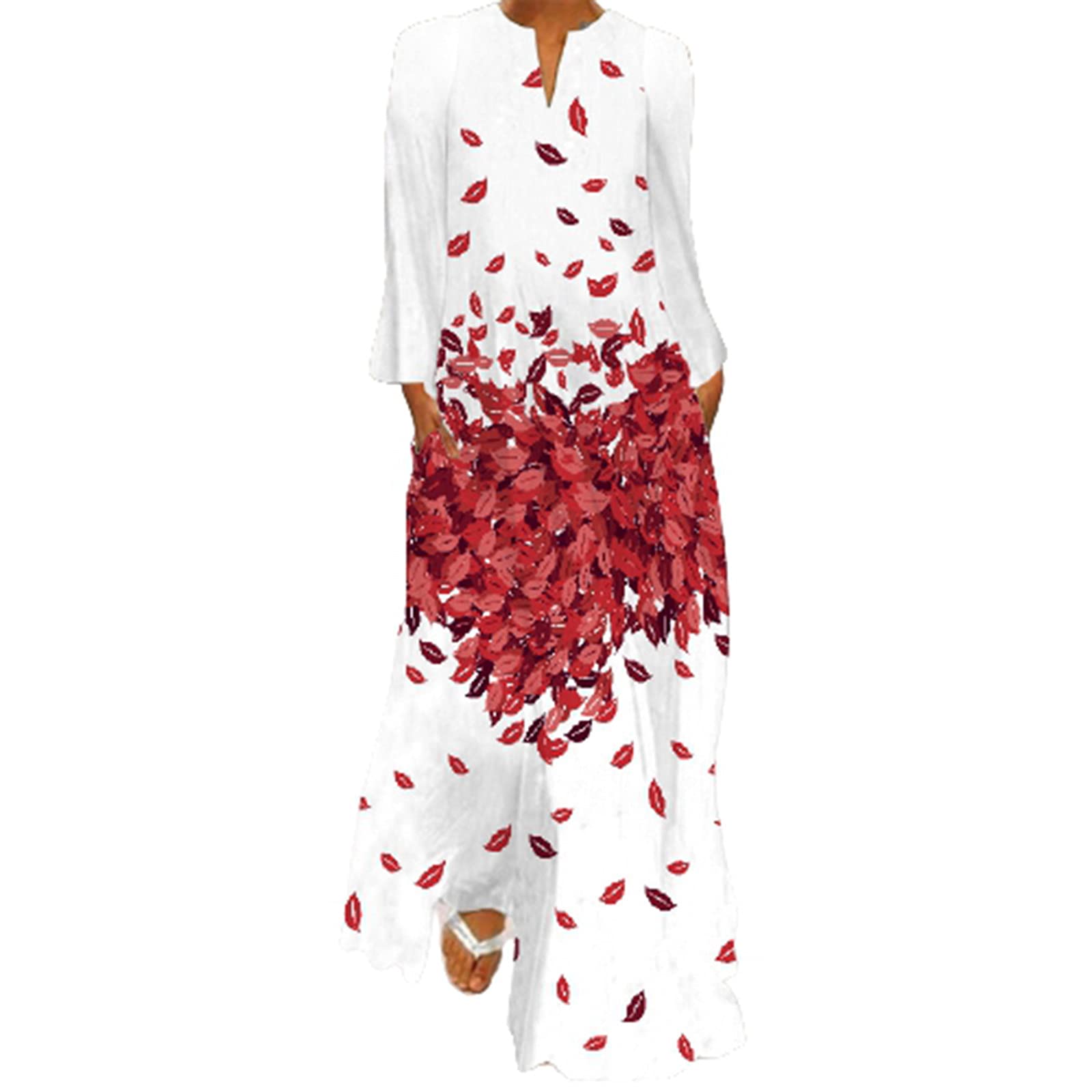 Plus Size Women's Long Sleeve Maxi Dress - Loose Boho Butterfly Print Caftan for Beach, Vacation & Casual Wear | Oversized Flowy Dress for Summer Outfits & Resort Style