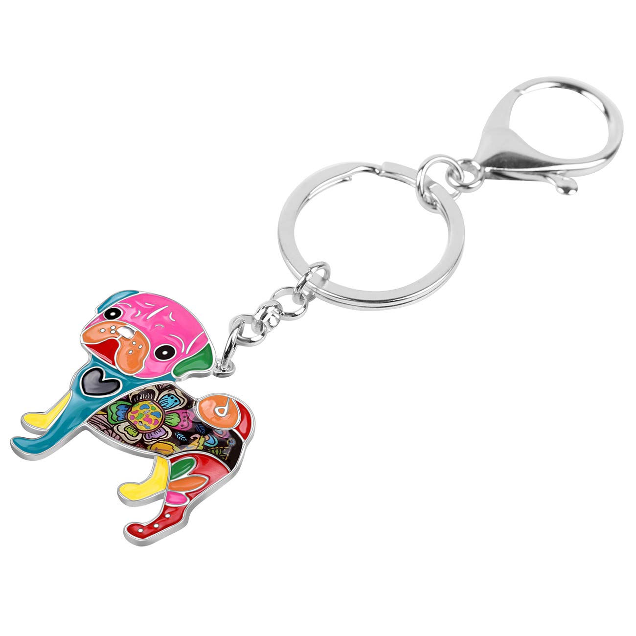 BONSNY Enamel Metal Floral Pug Dog Keychain - Cute Animal Keyring for Women, Car Keys, Purse & Bag Accessories - Perfect Gift for Dog Lovers & Pet Owners