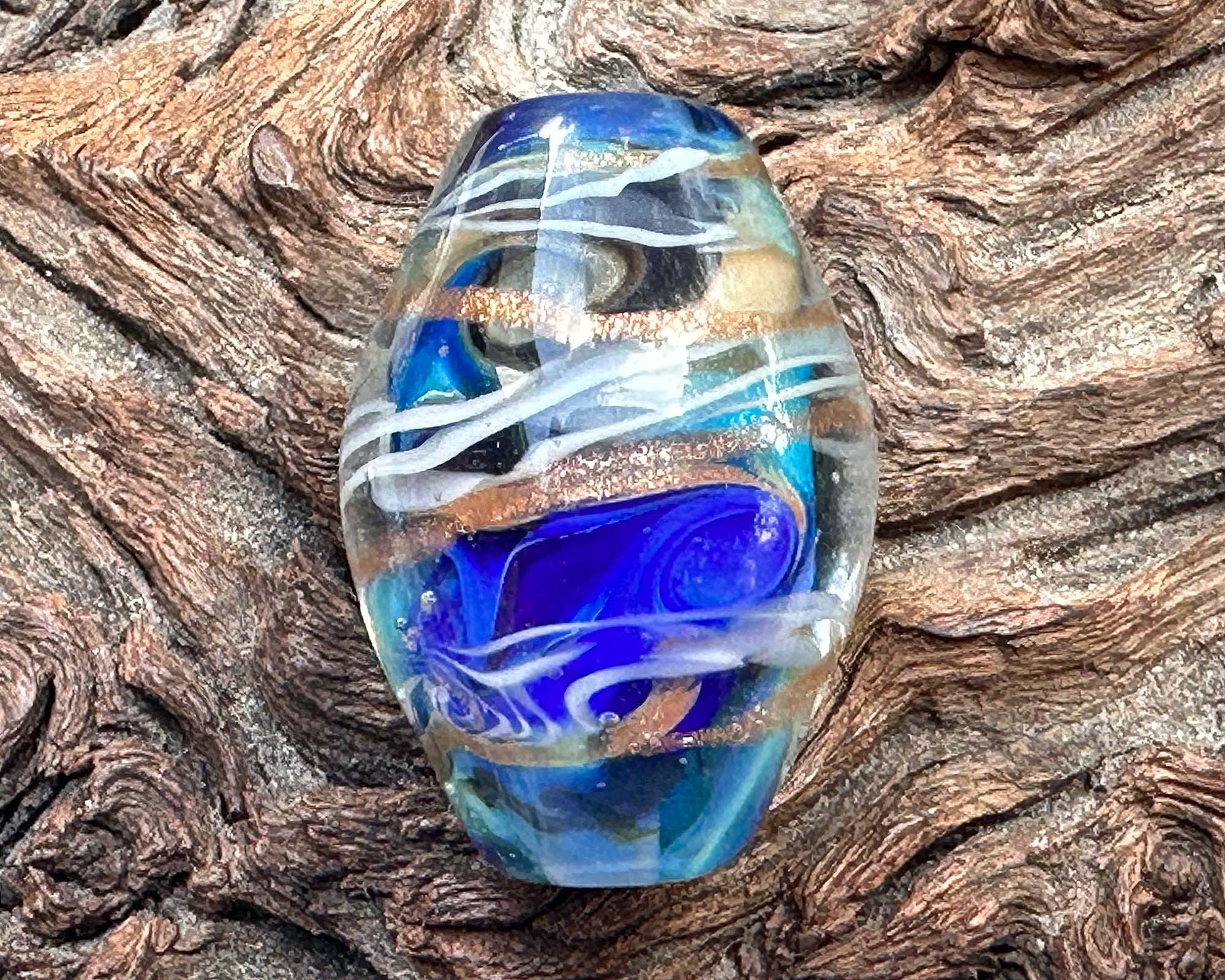 Handmade Ocean Blue Lampwork Glass Focal Bead - SRA Certified Artisan Jewelry Component for Necklaces, Bracelets & DIY Crafting