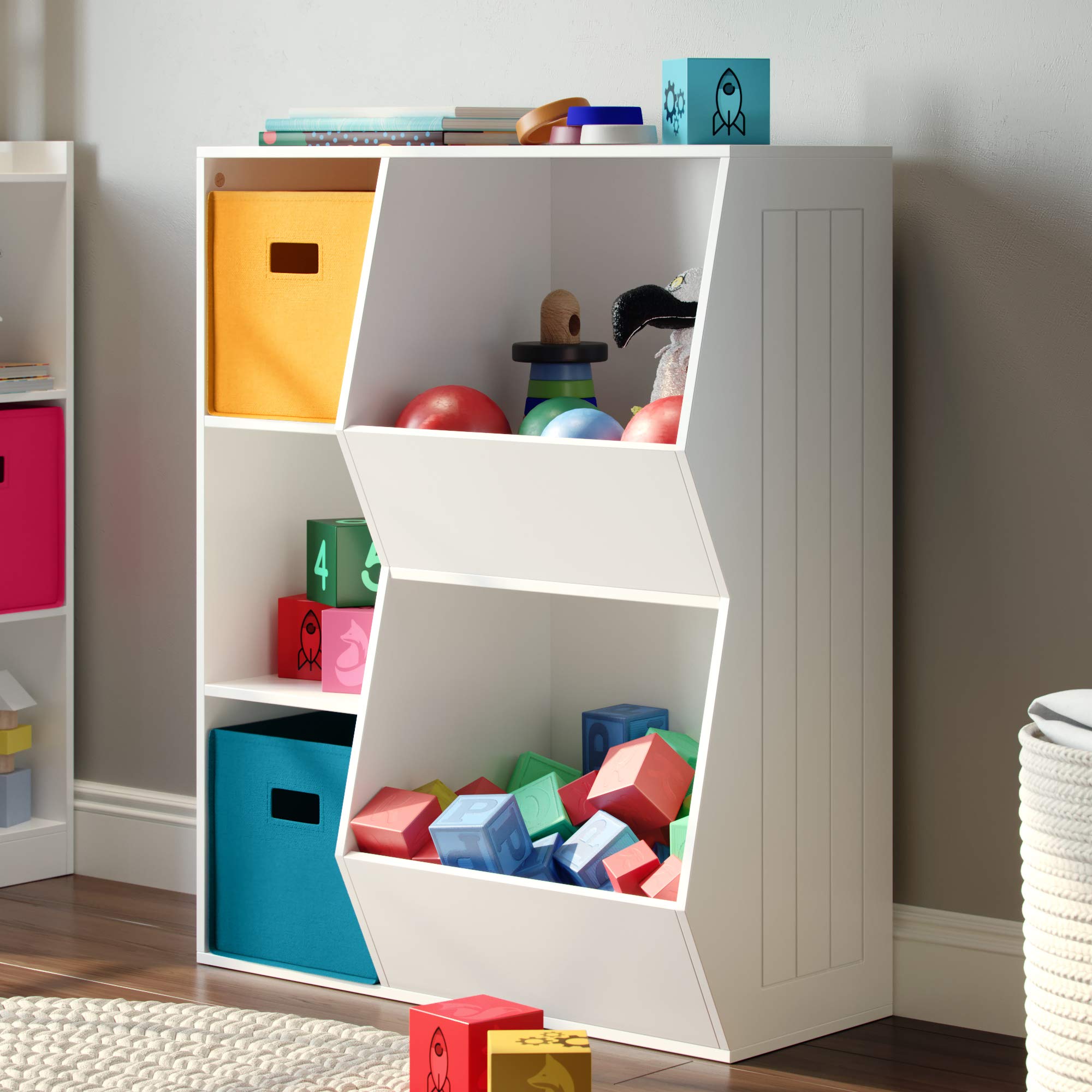 RiverRidge 3-Tier Floor Cabinet with 6 Storage Bins - Organizer Shelf for Bedroom, Bathroom, Kitchen & Office - Space Saving Storage Solution for Toys, Books, Clothes & Home Essentials