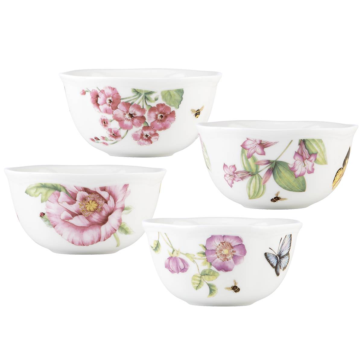Butterfly Meadow Bloom 4-Piece Bowl Set - Elegant Ceramic Serving Bowls for Salads, Soups & Desserts - Perfect for Dining, Entertaining & Home Decor