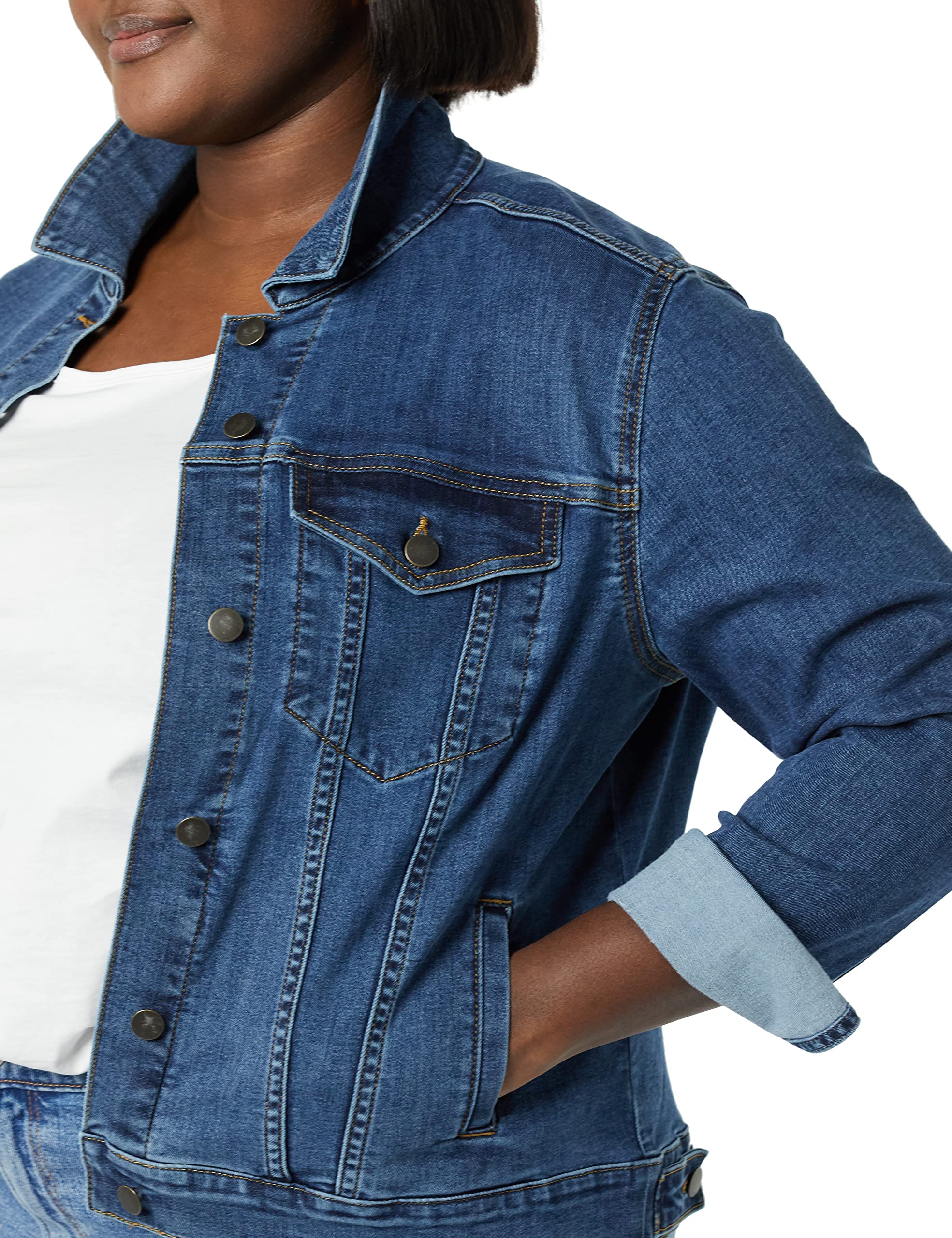 Amazon Essentials Women's Denim Jacket - Plus Size & Regular Fit Casual Outerwear for Spring & Fall Fashion | Perfect for Layering, Weekend Outings & Street Style Looks
