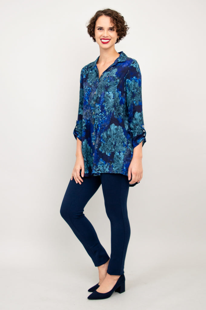 Celine Blouse - Arbre Print Linen Bamboo Blend Women's Top for Casual Wear & Summer Outfits