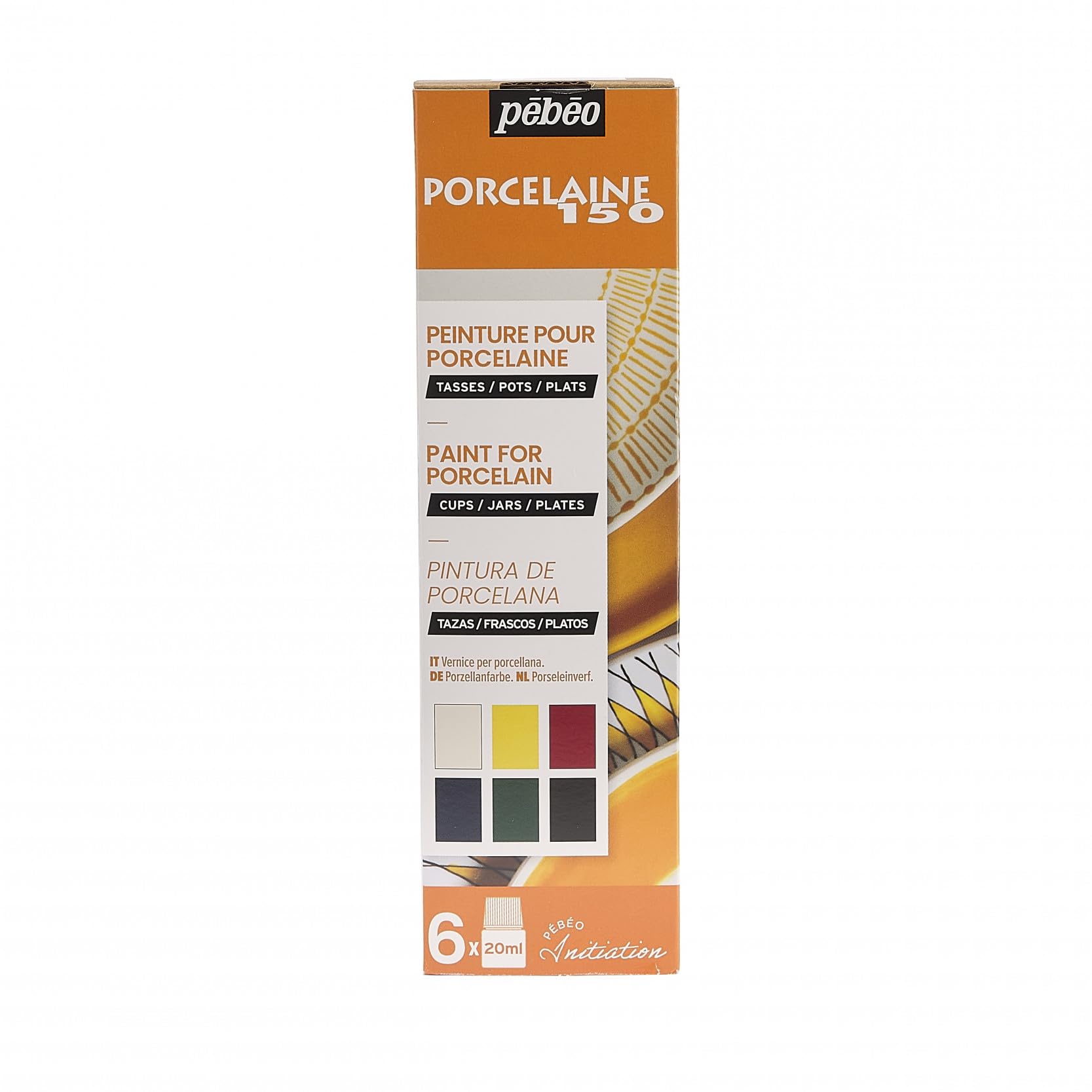 Pebeo Porcelaine 150 Initiation Set - 6 x 20ml Glossy Porcelain Paint for Ceramics & Glass - Perfect for DIY Crafts, Home Decor, and Gift Painting Projects