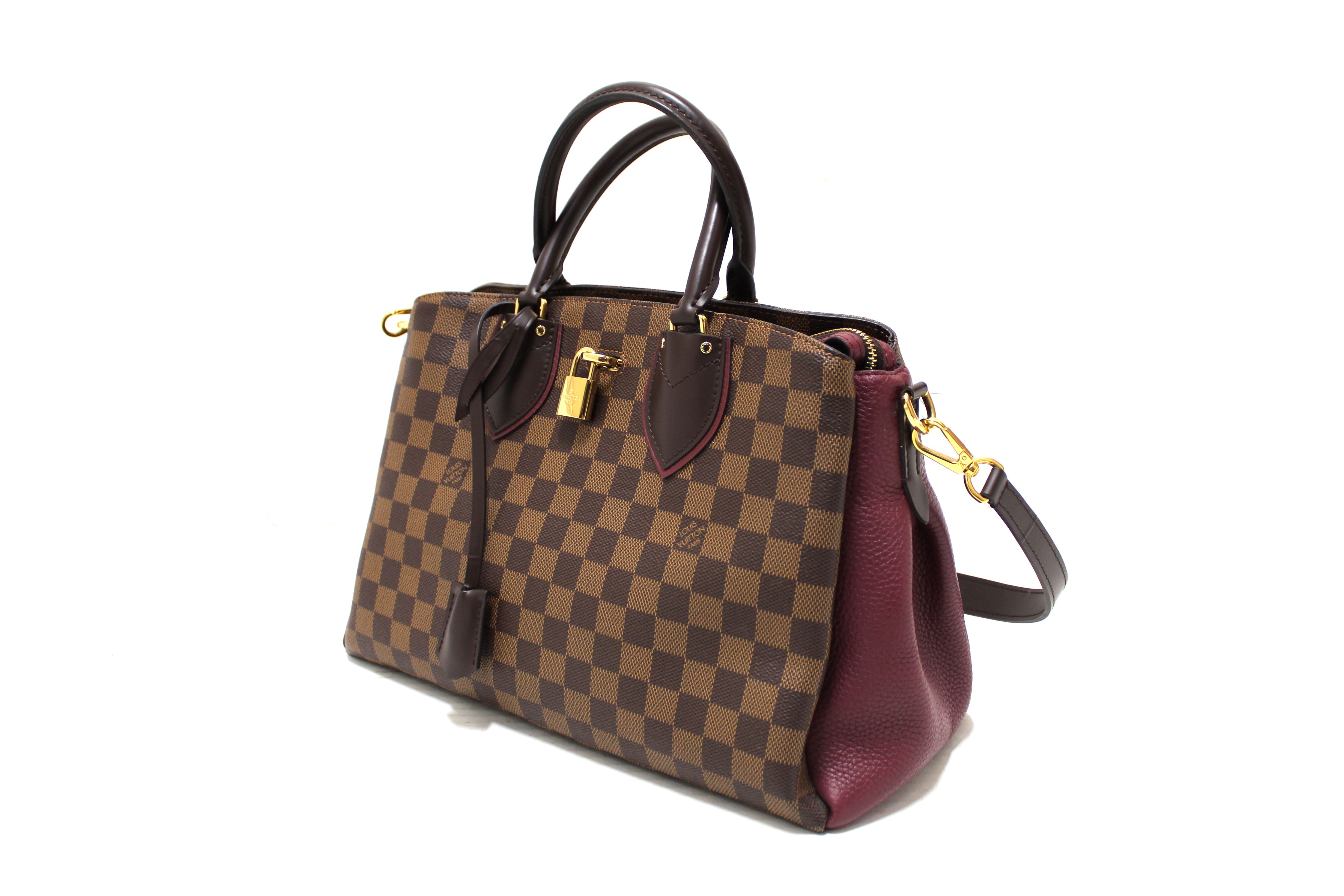 Authentic Louis Vuitton Damier Ebene & Burgundy Normandy Tote Shoulder Bag - Luxury Designer Handbag for Women, Perfect for Work, Travel & Everyday Use