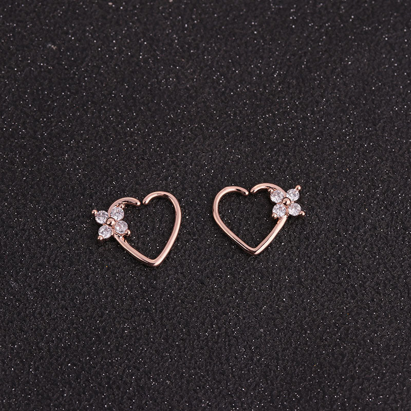 18K Rose Gold Heart Daith Hoop Earrings for Women - Minimalist Cartilage Piercing Jewelry - Perfect for Valentine's Day Gifts & Everyday Wear | HSER8511