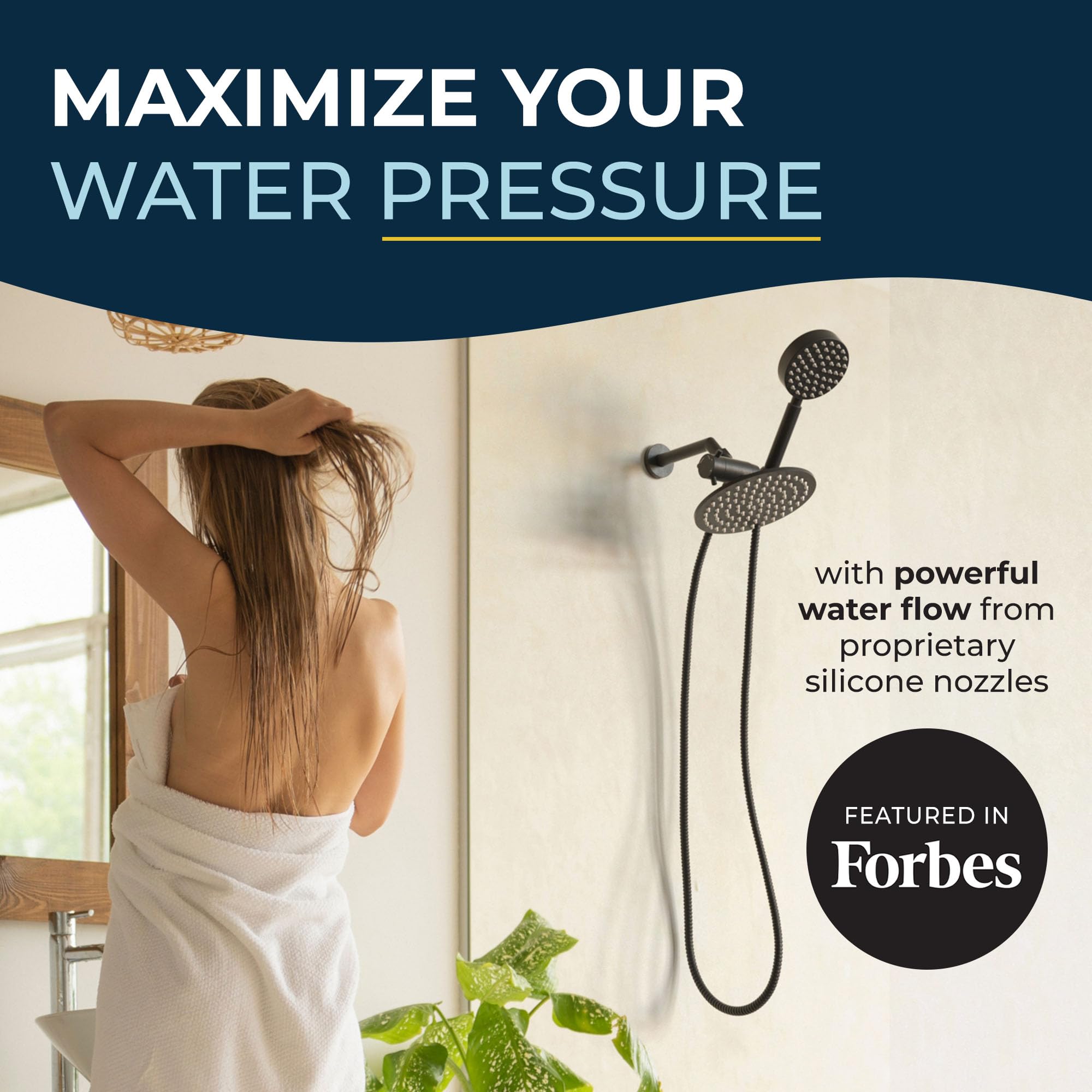 HammerHead Showers® ALL METAL Dual Shower Head Combo - 8 Inch Rainfall & Handheld Shower Head Set - High Pressure Matte Black Finish - 6ft Hose - Perfect for Luxury Bathroom & Spa-Like Experience