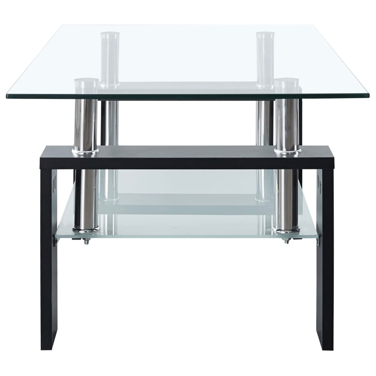 Tidyard 2-Tier Modern Coffee Table with Storage Shelf - Tempered Glass End Table for Sofa & Couch - Black Living Room Furniture 37.4