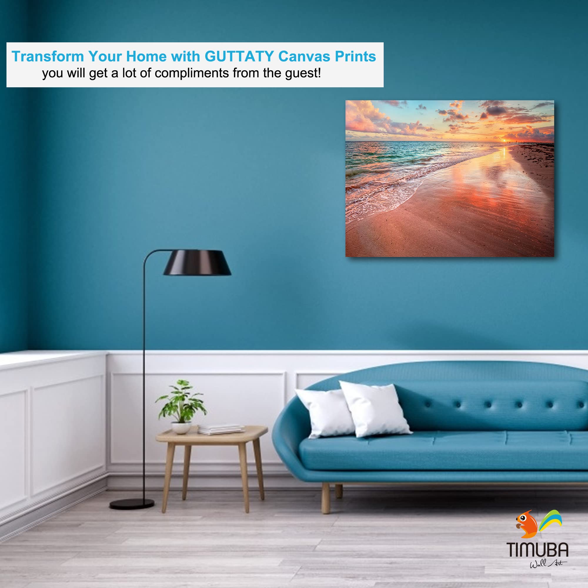 Beach Wall Art Decor - 18x24 Inches Sunset Landscape Canvas Print for Bathroom, Living Room & Home - Coastal Themed Wall Pictures Perfect for Beach House, Vacation Rental & Coastal Interior Design