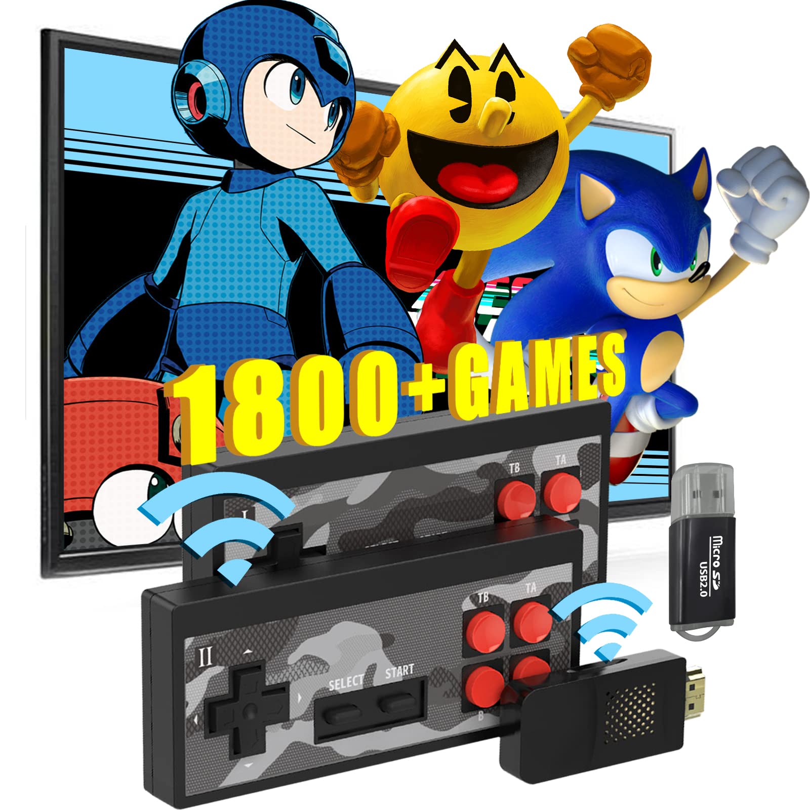 Fordim Retro Game Console - HDMI HD Output, Plug & Play Video Game System with 1800+ Built-in Classic Games & TF Card Expansion | Perfect Gift for Adults & Kids | Ideal for Family Game Nights & Nostalgic Gaming Fun