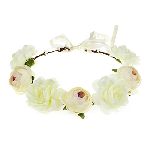 Accesyes White Camellia Flower Headband - Women's Floral Leaf Crown for Festivals, Photography, Bridal, and Boho Style - Perfect for Weddings, Parties, and Photo Shoots