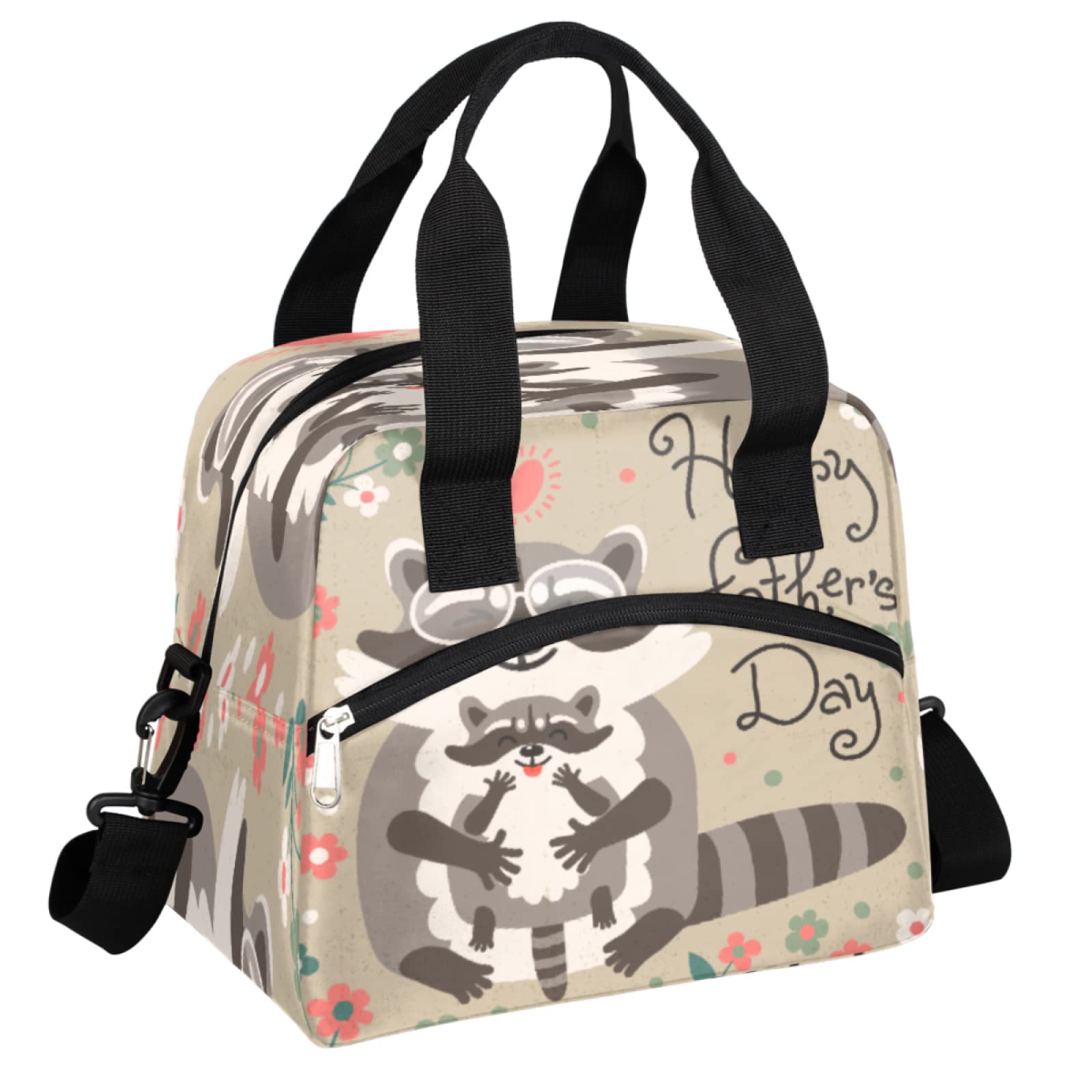 Insulated Lunch Bag for Men & Women - Adjustable Shoulder Strap Cooler Tote for School, Work, Picnic, Camping - Perfect Father's Day Gift for Raccoon Lovers