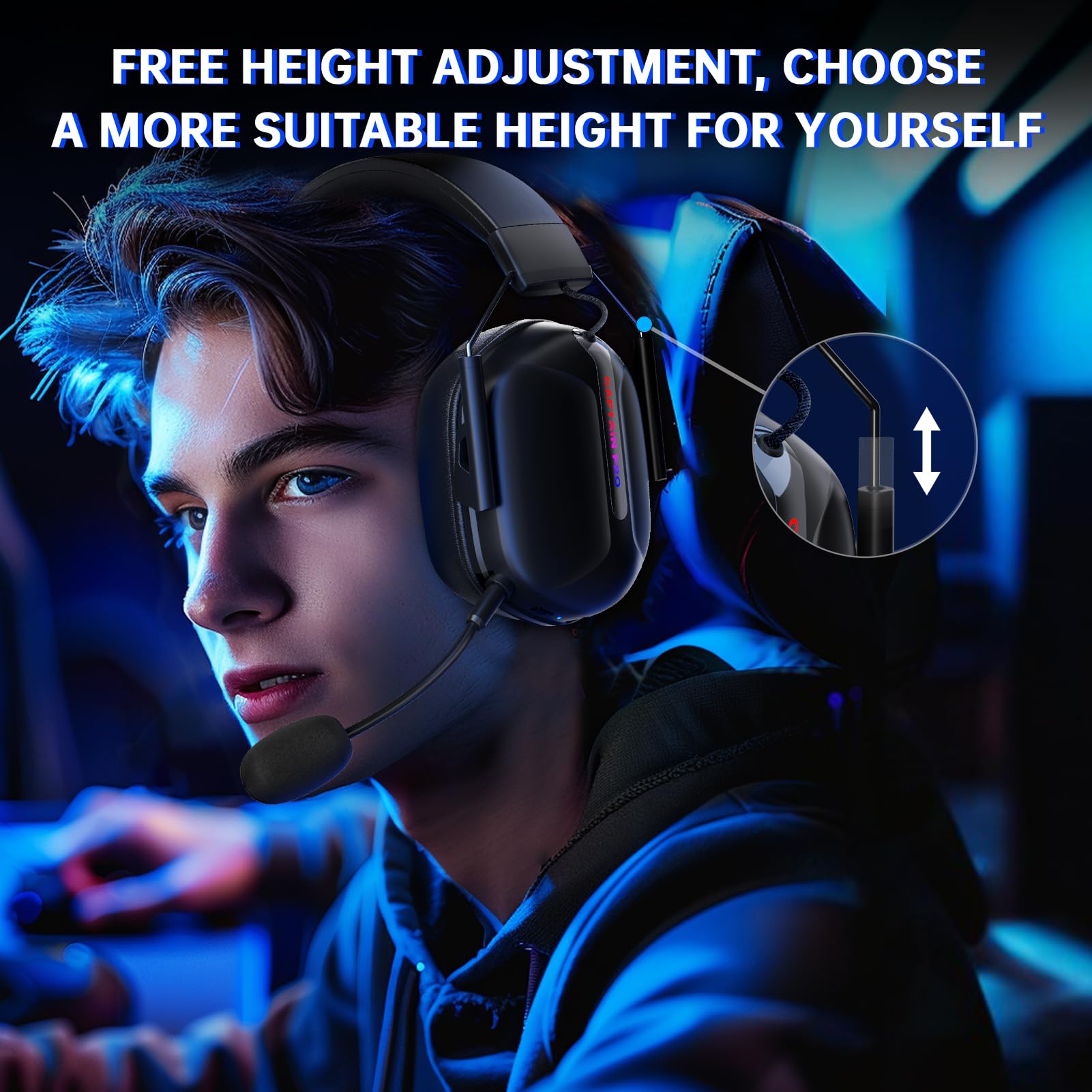 RYR Wireless Gaming Headset for Xbox Series X|S, Xbox One, PC, PS4, PS5, Mac, Nintendo Switch - Bluetooth 5.2, Surround Sound, 60H Battery Life, Detachable Noise Cancelling Mic - Black | Perfect for Competitive Gaming, Streaming & Online Chat