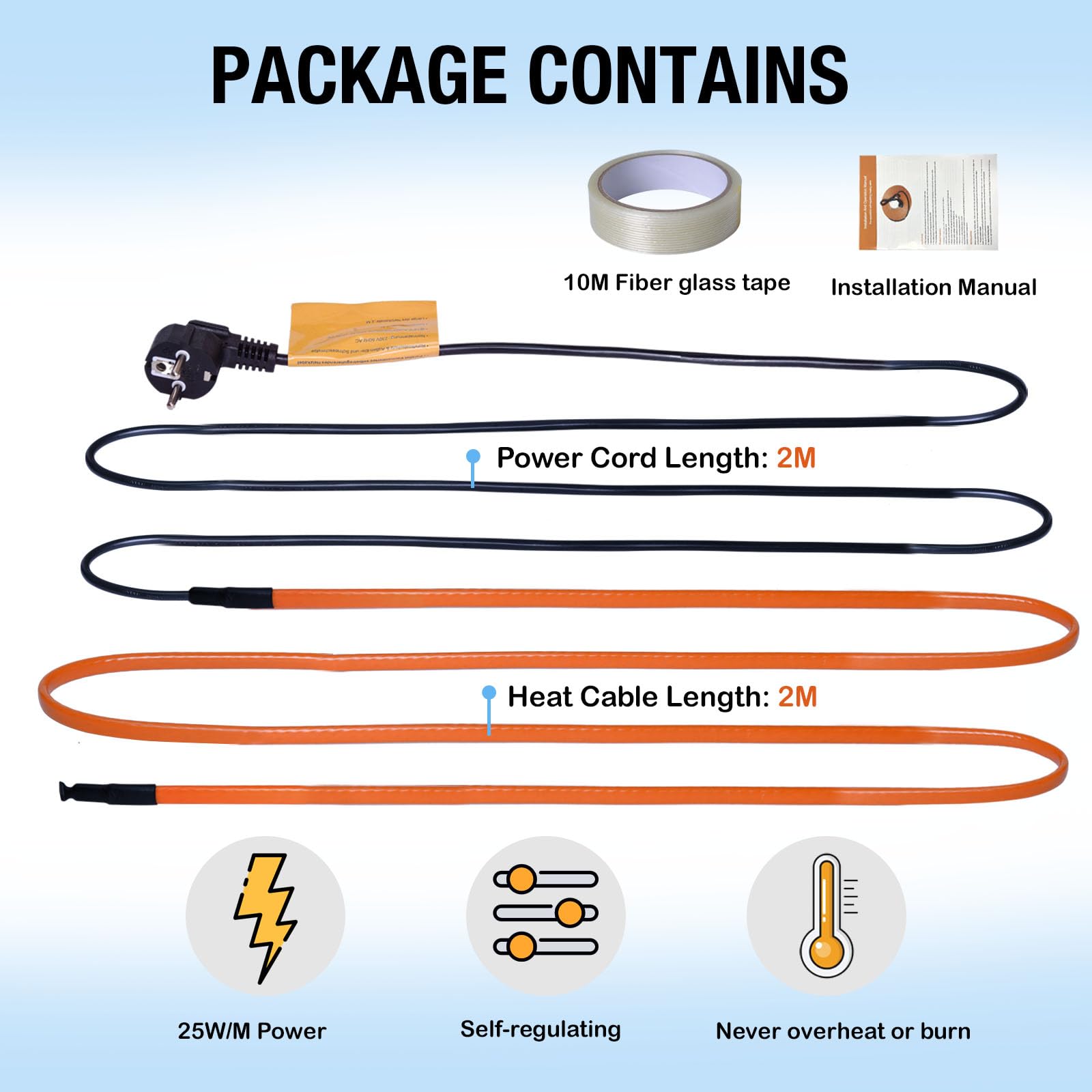 Heninhill 2m Self-Regulating Heating Cable - Frost Protection for Water Pipes, Plants & Gutters | Weatherproof Pipe Heater for Winter, Roof De-Icing & Garden Protection
