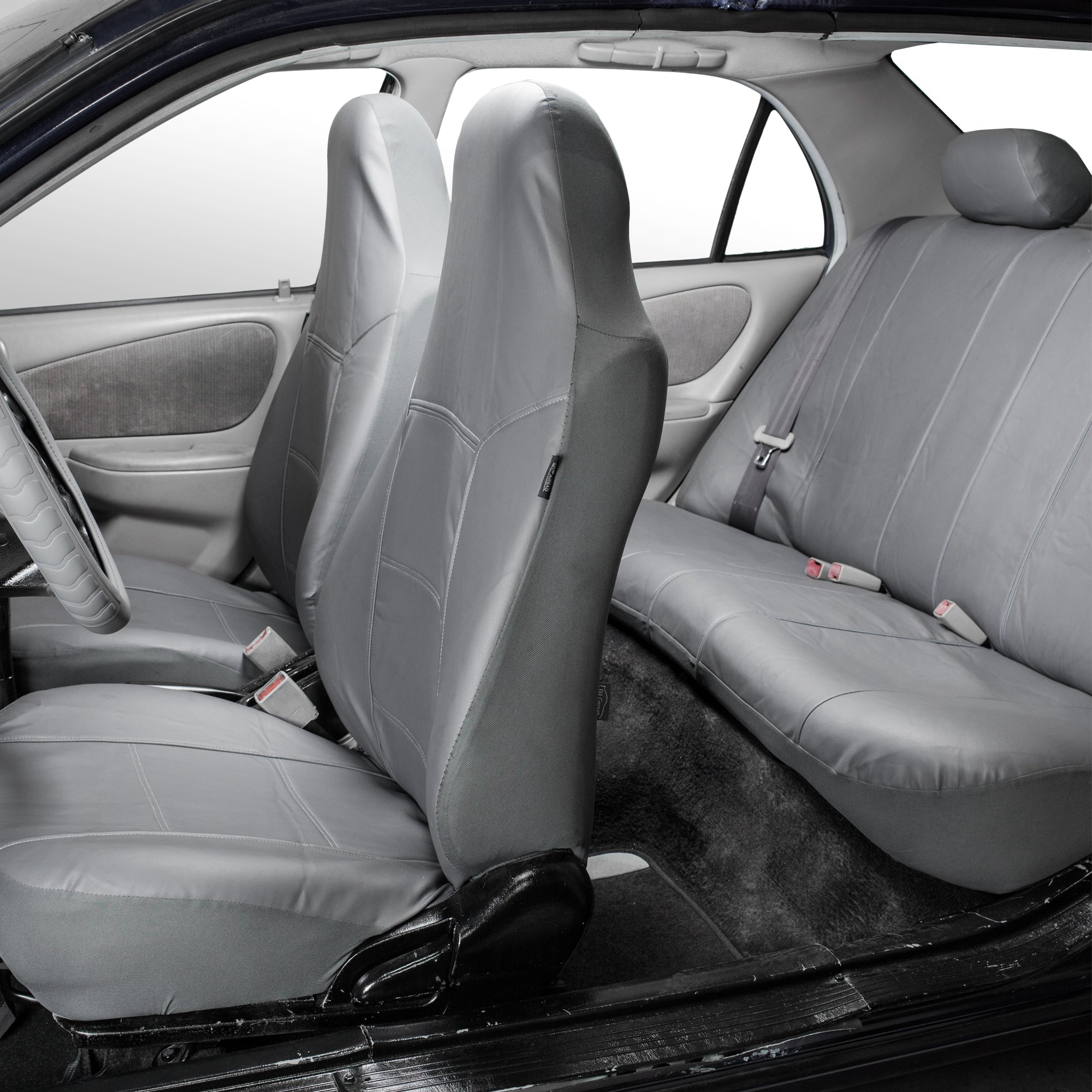 FH Group Full Set PU Leather Car Seat Covers - Universal Fit 1-Piece Front & Split Bench Rear Seat Covers for SUV, Sedan, Truck | Airbag Compatible, Waterproof, Easy to Install | Perfect for Road Trips, Daily Commute & Car Protection