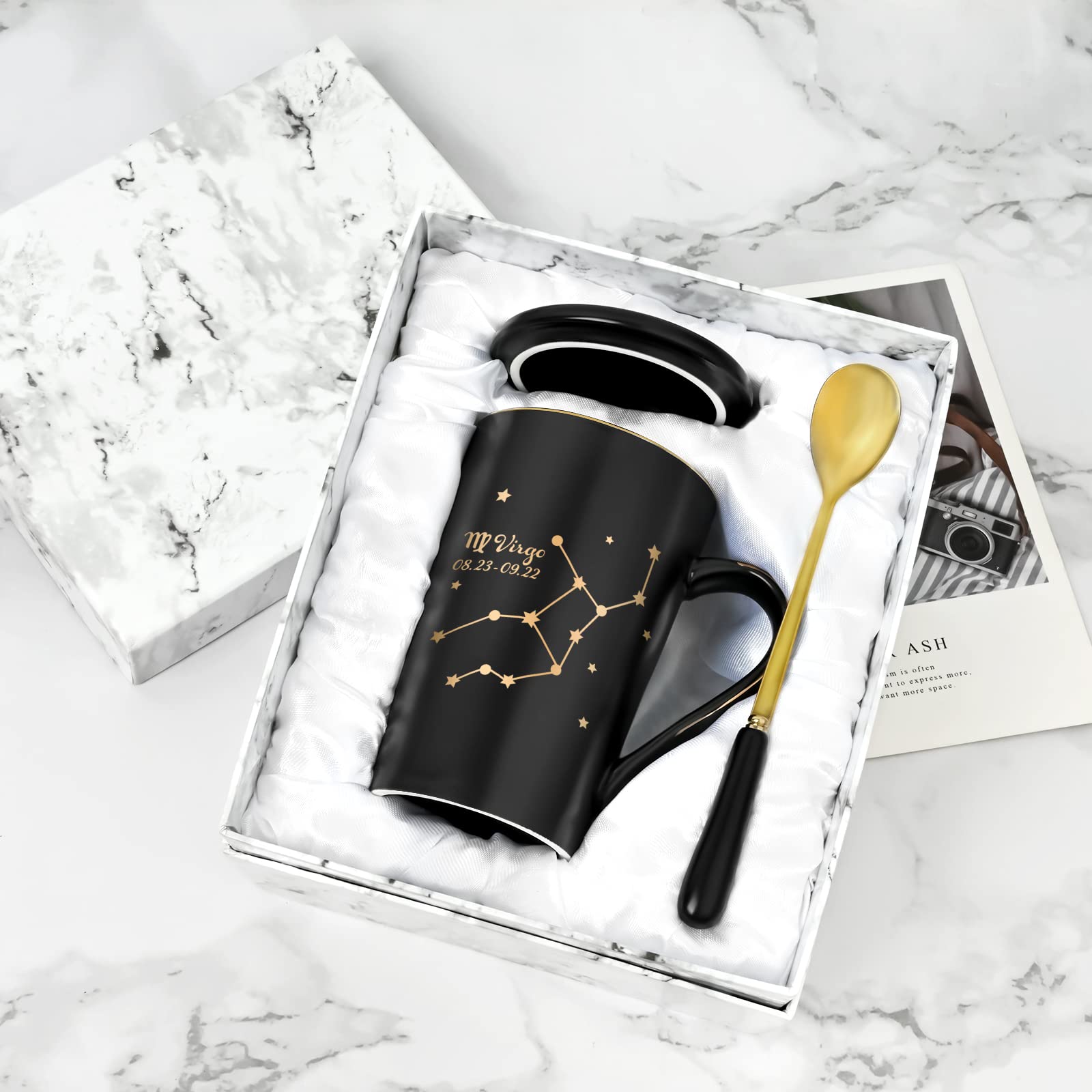 Virgo Zodiac Coffee Mug - 14oz Black Constellation Astronomy Cup with Gift Box | Perfect Virgo Birthday Gifts for Women, Girls, Teens & Friends | Ideal for Horoscope Lovers, Office Use, Home Decor & Coffee Enthusiasts