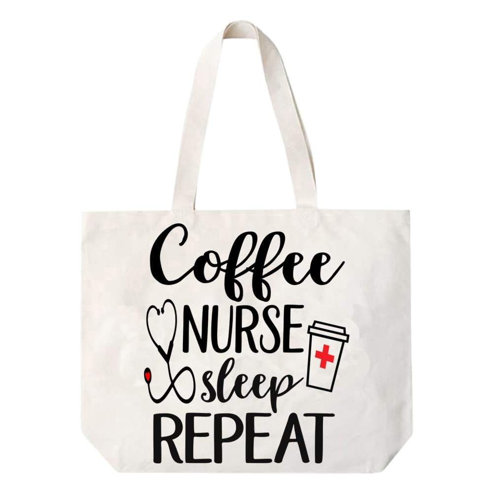 COCOVICI Coffee Nurse Sleep Repeat Tote Bag - Cute Nursing Tote for Work & School - Perfect Nurse Gift & Lunch Bag for Healthcare Professionals