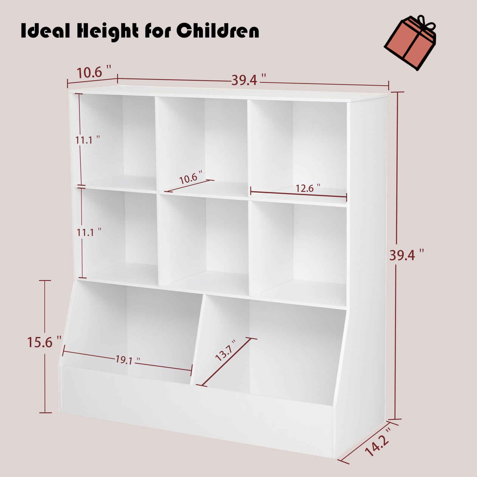 DINZI LVJ 8-Cubby Wooden Toy Storage Organizer & Kids Bookshelf - White 39.4
