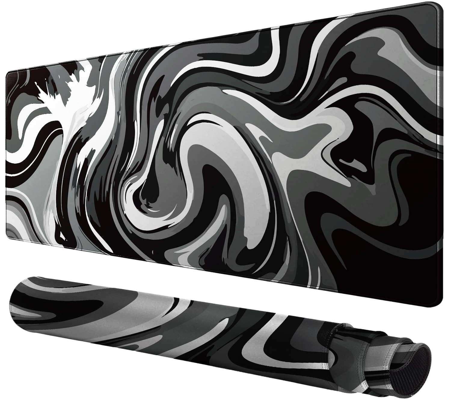 Extra Large Gaming Mouse Pad 23.6x11.8 Inch - Non-Slip Rubber Base & Stitched Edges Desk Mat for Keyboard and Mouse | Black & White Abstract Design | Perfect for PC Gaming, Office Work & Home Computer Setup