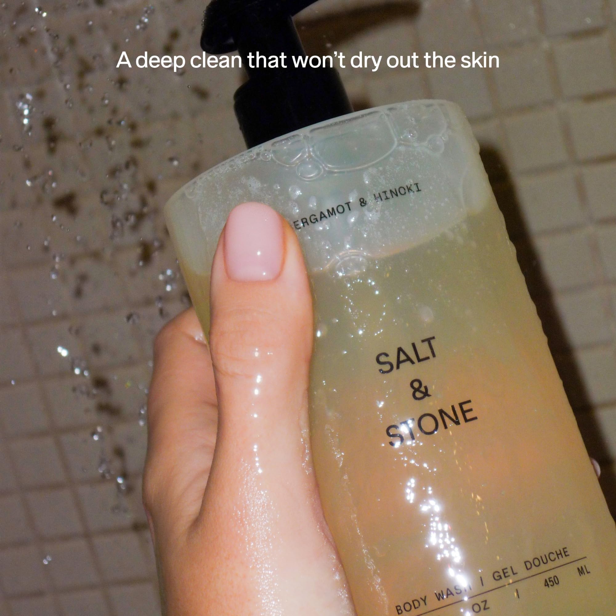 **Salt & Stone Antioxidant-Rich Body Wash Bundle (15.2 Oz Pump Bottle + 32 Oz Refill Pouch) – Santal & Vetiver Scent | Paraben, Sulfate & Phthalate-Free | Hydrating & Nourishing for Dry Skin | Perfect for Daily Shower & Spa-Like Relaxation**