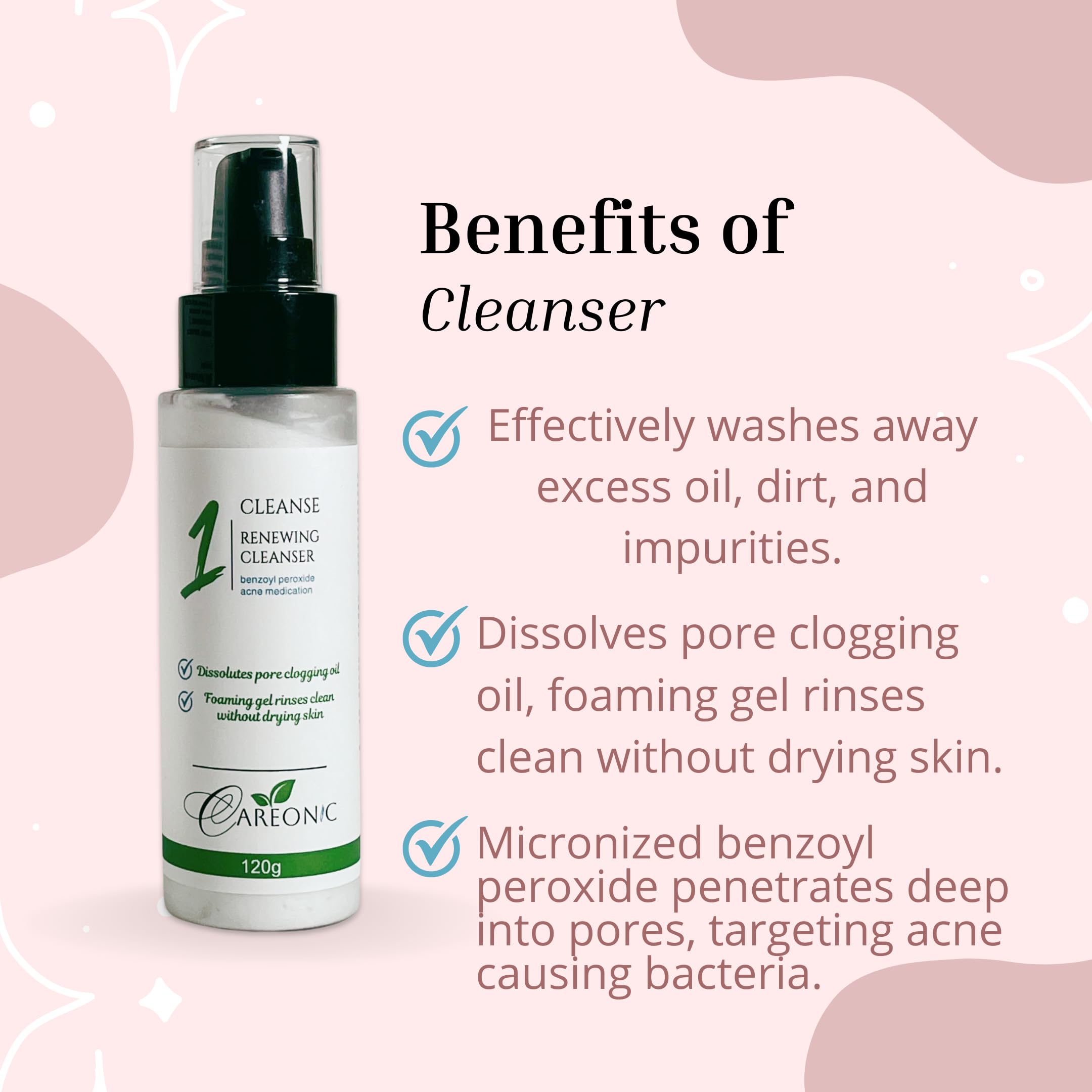 Acne Fighting Benzoyl Peroxide Face Wash with Hyaluronic Acid & Exfoliating Beads - Purifying Foaming Cleanser for Oily & Acne-Prone Skin (120g) | Daily Deep Cleansing & Makeup Removal for Clear, Renewed Skin