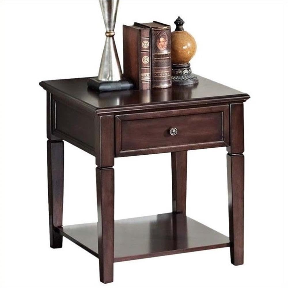 Acme Malachi 1-Drawer Walnut Wood End Table with Bottom Shelf - Perfect for Living Room, Bedroom & Office Nightstand