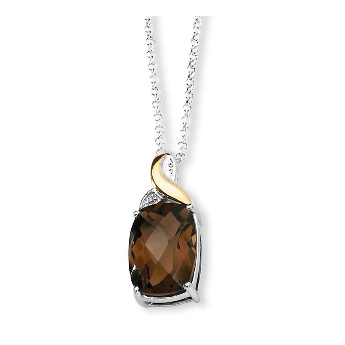 925 Sterling Silver & 14K Gold Smokey Quartz Diamond Pendant Necklace for Women - 18