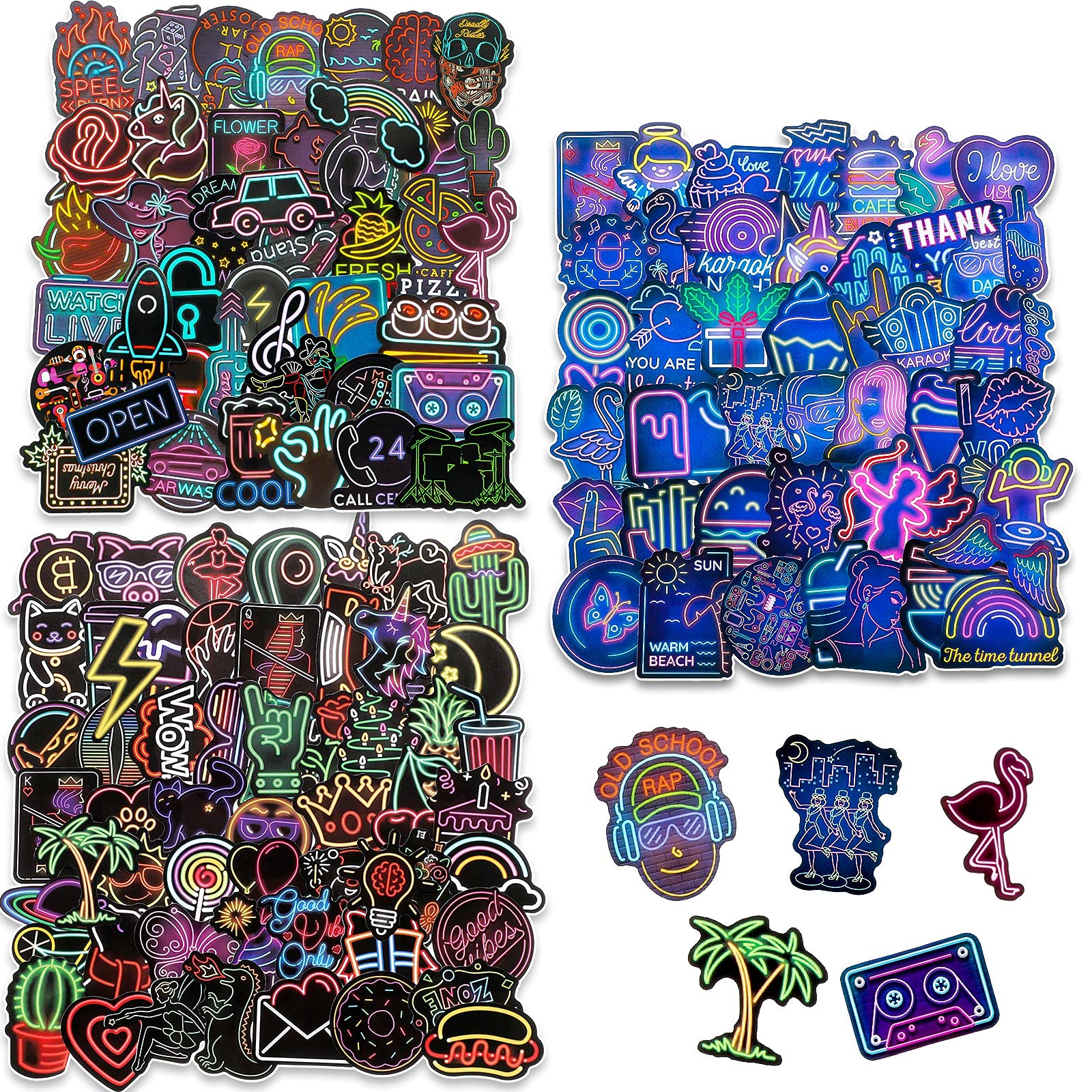 180-Piece Neon Vinyl Stickers - Waterproof Decals for Laptop, Water Bottle, Phone, Luggage, Guitar & Bathroom - Durable Graffiti Patches for DIY Decor & Personalization