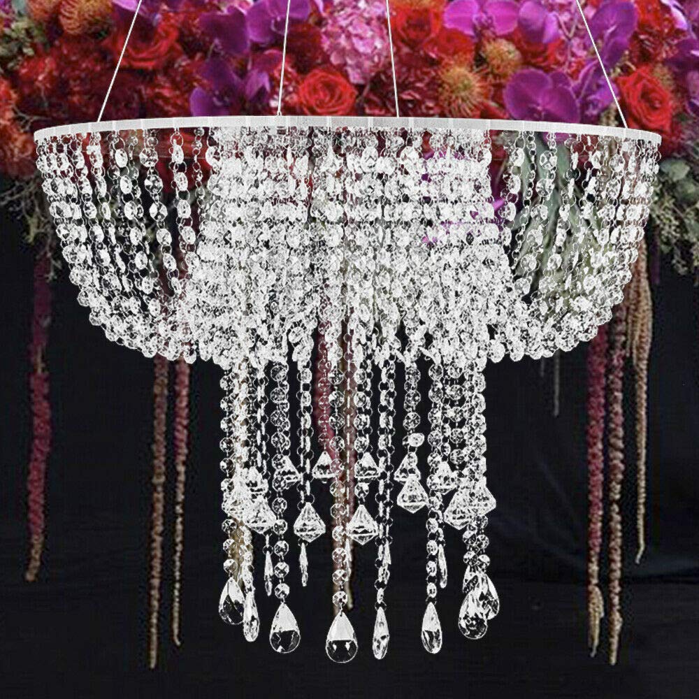 Elegant Crystal Chandelier Cake Stand with Pendants & Beads - Acrylic Wedding Cake Holder for Birthday Parties, Events & Cupcake Displays - Perfect for Romantic Weddings, Anniversary Celebrations & Dessert Tables
