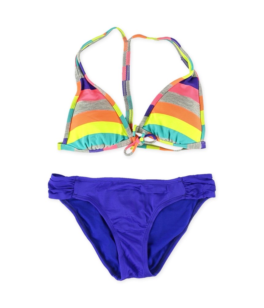 Hobie Women's Striped Side Tab 2-Piece Bikini Swimsuit - Colorful Small Size for Beach, Pool & Summer Vacations