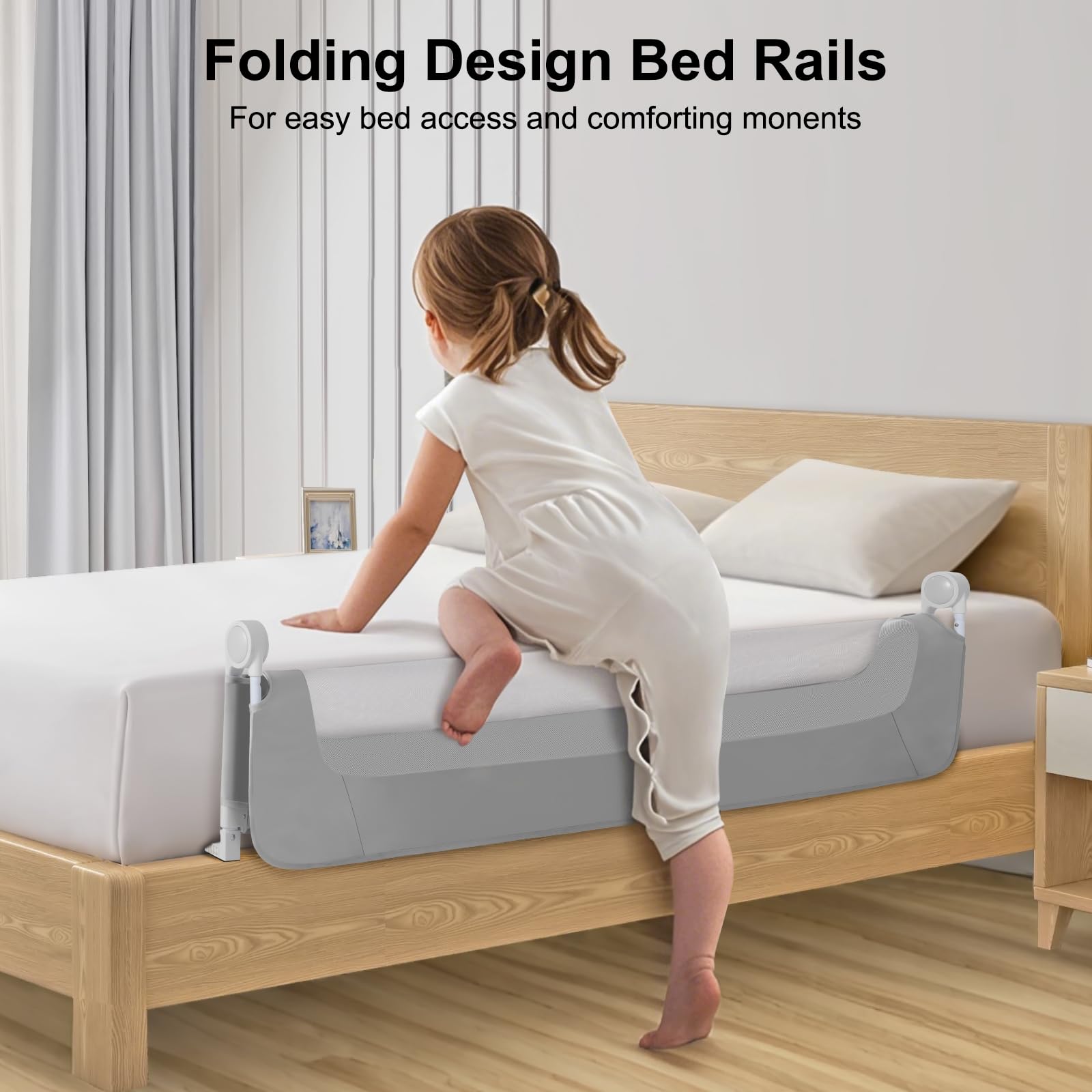 Upgrade Toddler Bed Rail Guard - Adjustable Safety Side Rail for Queen, King, Full & Twin Beds - 59 Inch Grey Baby Bed Rail for Kids - Perfect for Childproofing & Preventing Falls During Sleep
