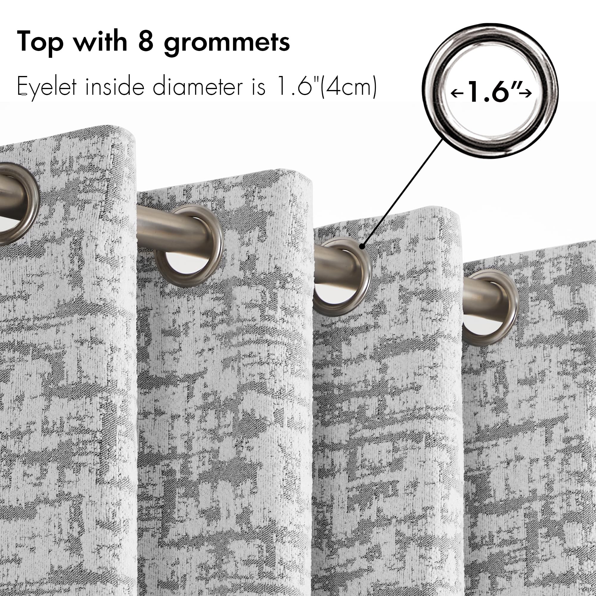 GIGIZAZA Modern Grey Velvet Jacquard Chenille Curtains - 63 Inch Long Semi Blackout Drapes for Living Room & Bedroom - 2 Panels Set, Home Decor Window Treatments for Cozy & Stylish Interior Design