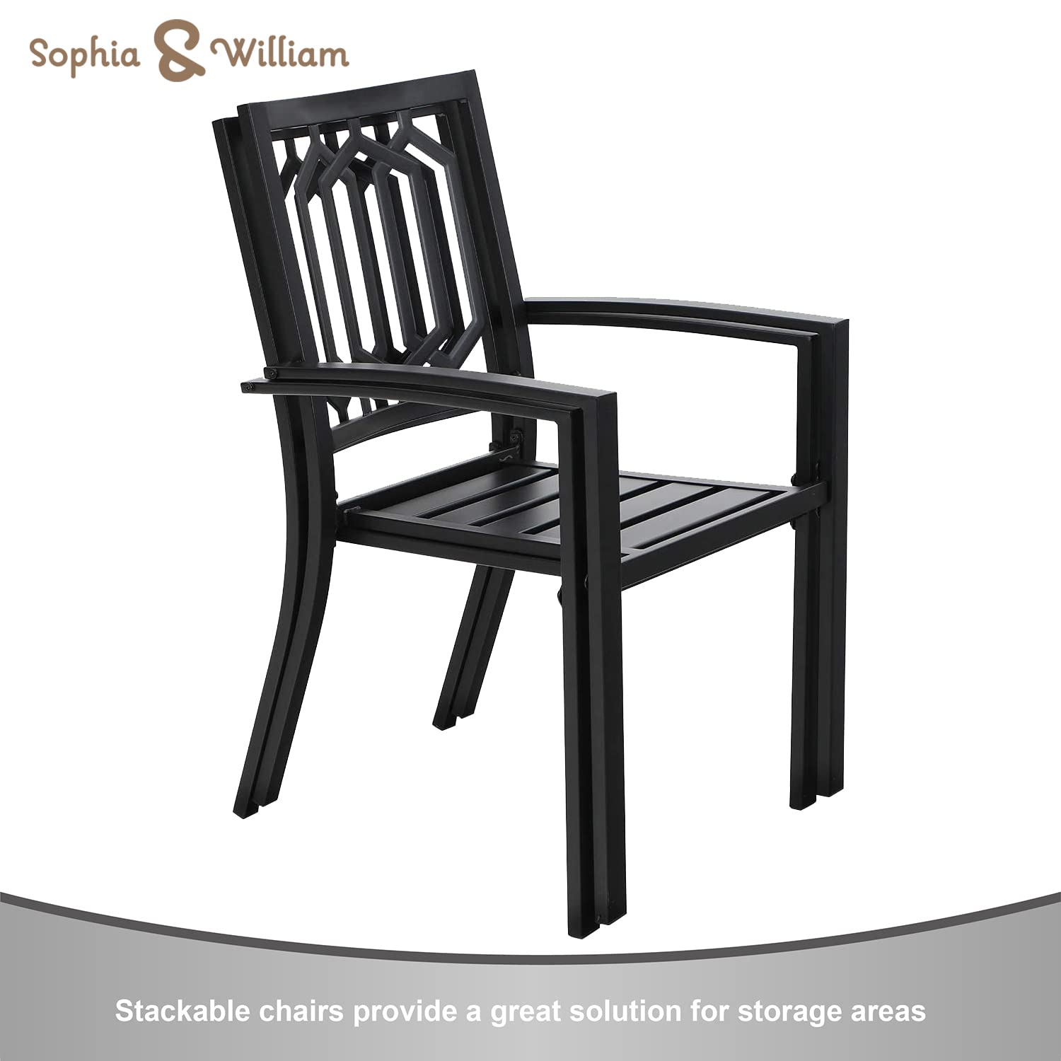 Sophia & William 3-Piece Patio Bistro Set - 2 Stackable Metal Chairs & Round Side Table - Outdoor Furniture for Backyard, Balcony, Garden & Indoor Use - Perfect for Relaxing, Dining & Entertaining