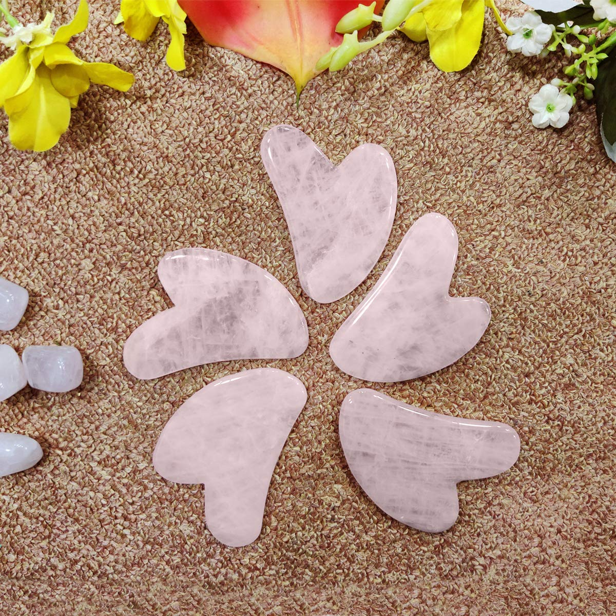 Rose Quartz Gua Sha Tool Set of 3 - Natural Facial Massager for Skin Tightening & Lymphatic Drainage | Rejuvenating Face Sculpting Stone for Anti-Aging & Glowing Skin | Perfect for Daily Skincare Routine, Spa Treatments & Self-Care Rituals