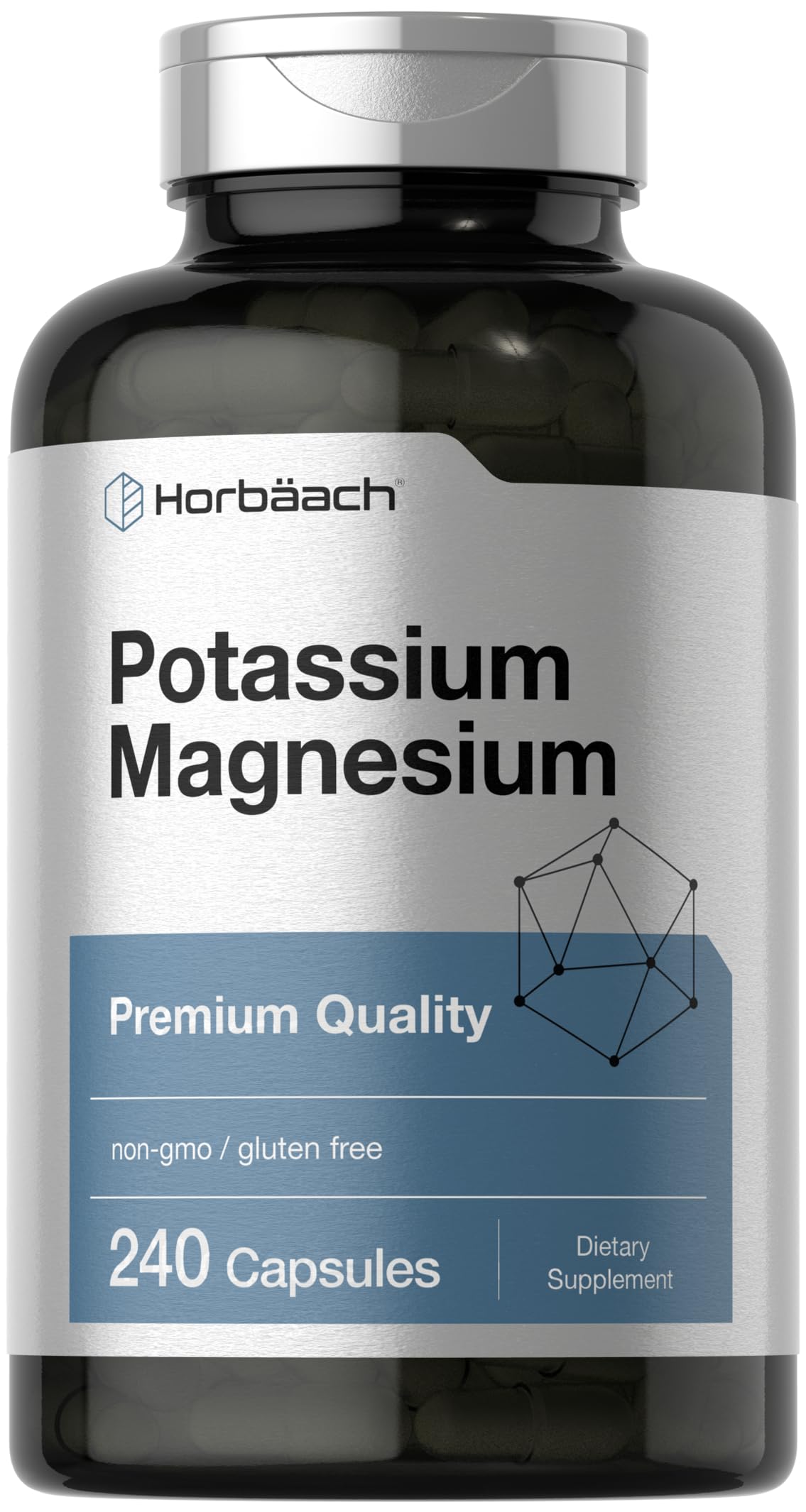 Horbäach Potassium Magnesium Supplement 240 Capsules - Premium Quality Non-GMO Gluten Free Support for Muscle Recovery & Heart Health | Daily Wellness & Active Lifestyle