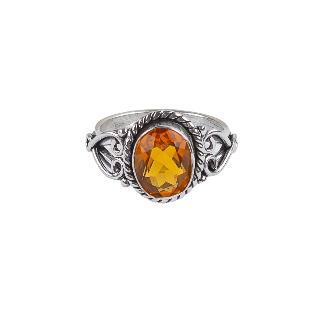 Natural Citrine Gemstone Ring - Handmade 925 Sterling Silver Bohemian Statement Ring, Size 7 - November Birthstone Jewelry, Yellow Stone Ring with Bezel Setting | Perfect for Boho Fashion, Gift Giving & Special Occasions