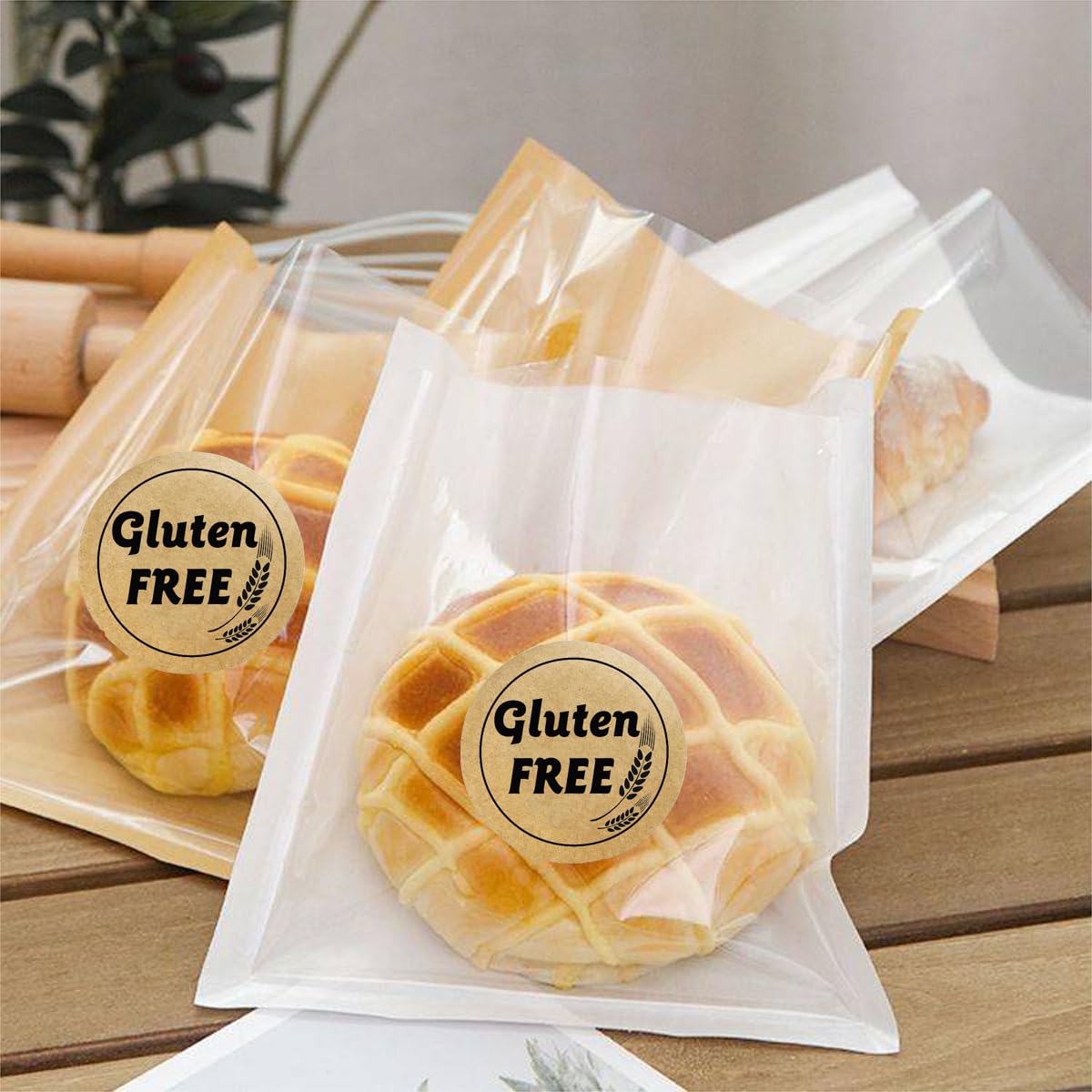 1 Inch Gluten Free Brown Kraft Stickers - 500pcs Rotating Food Labels for Retail Packaging | Ideal for Gluten-Free Bakeries, Health Food Stores & Meal Prep Containers