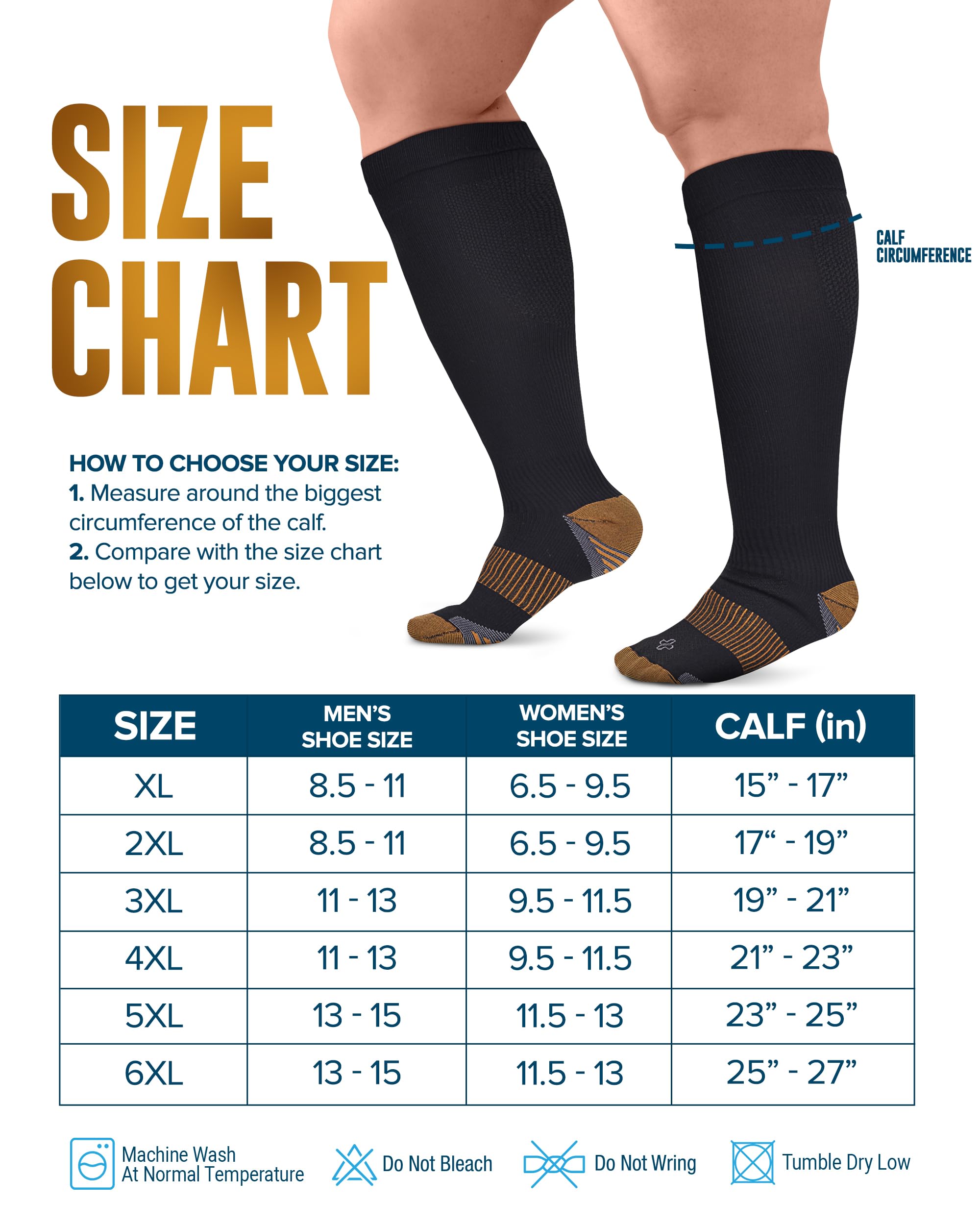 Doctor's Select Copper Plus Size Compression Socks 20-30mmHg - 2 Pairs for Women & Men with Wide Calf | Varicose Veins, Swelling Relief & Circulation Support | Perfect for Travel, Running, Nursing & Recovery