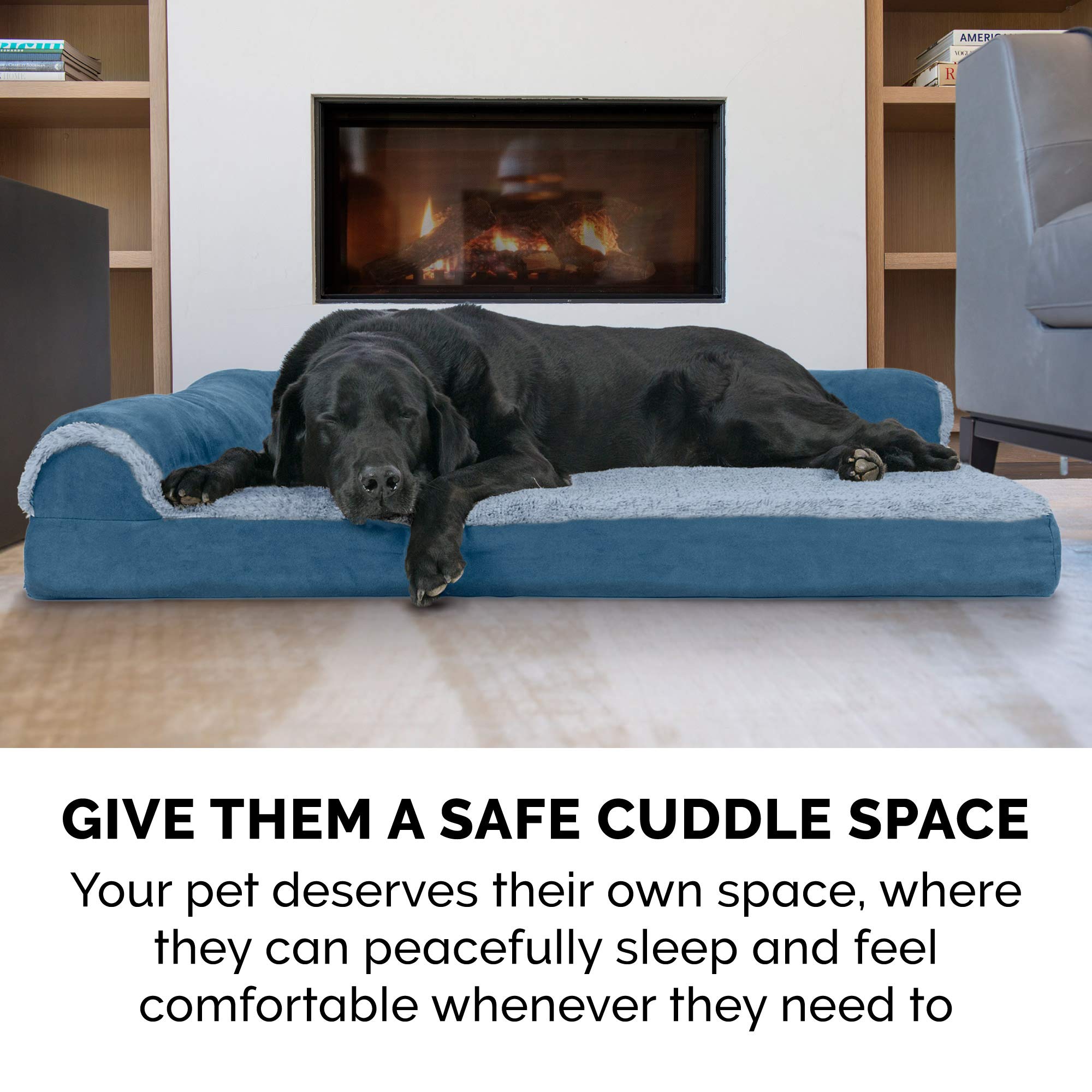 Furhaven Orthopedic Dog Bed for Large Dogs - Washable Cover & Bolsters - Plush Faux Fur - Perfect for Living Room or Bedroom