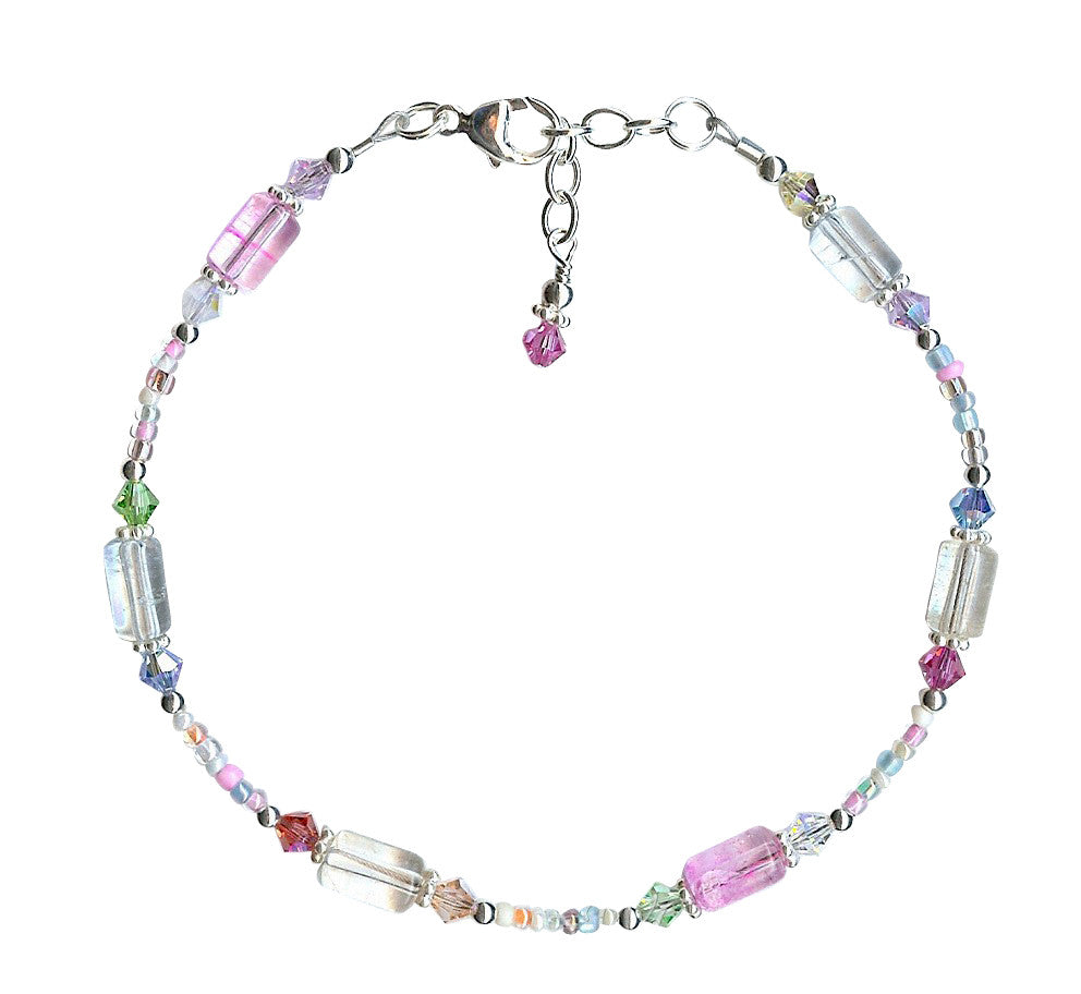 Pastel Glass Crystal Anklet for Women - Elegant Spring Ankle Bracelet - Perfect for Beach, Boho Fashion & Summer Outfits