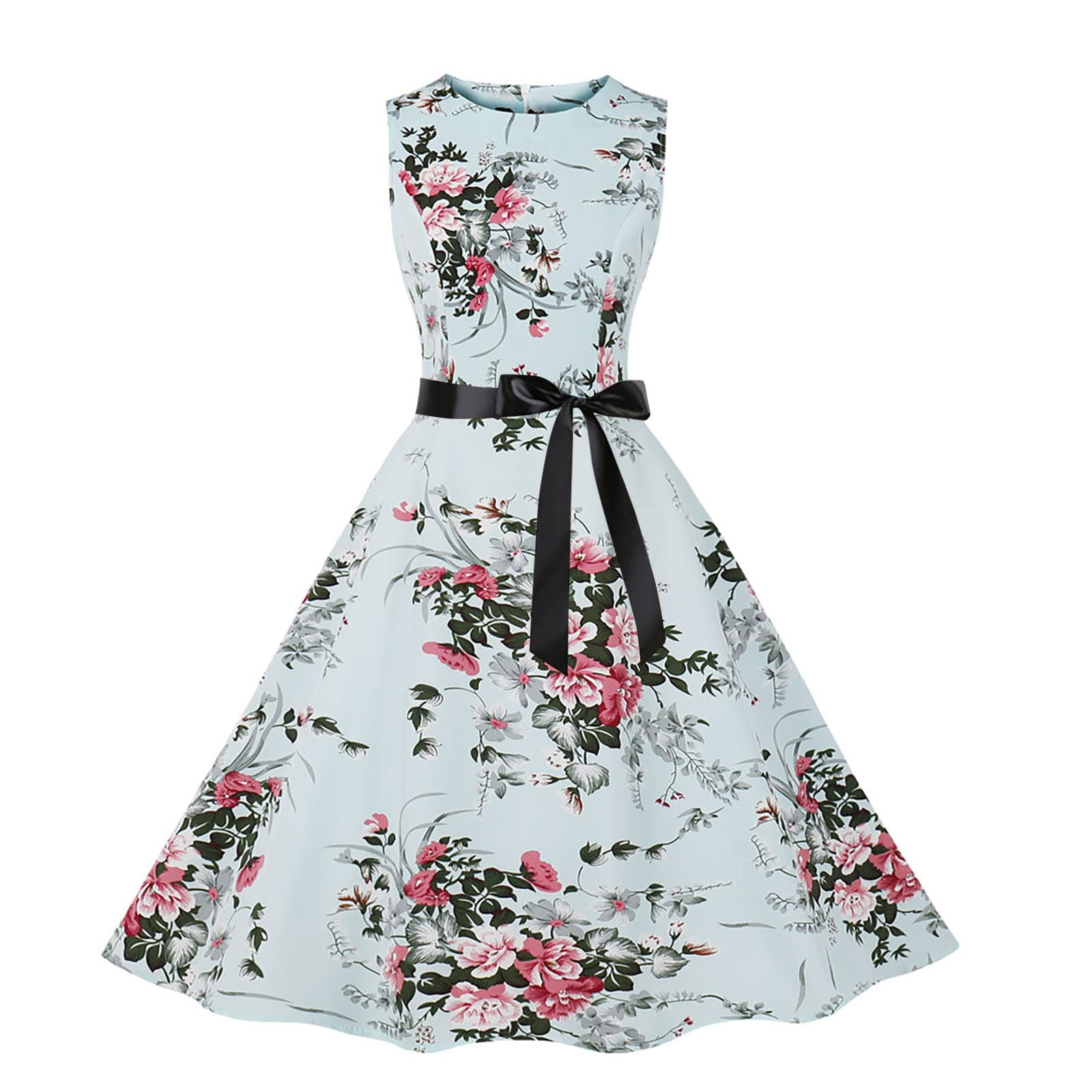 Vintage Floral Print Women's Cocktail Dress - Sleeveless Swing Dress for Tea Party, Graduation & Semi-Formal Occasions | Elegant A-Line Dress for Special Events & Evening Parties