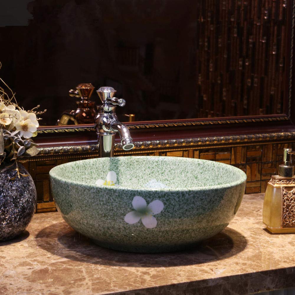 ROLTIN Handmade Ceramic Countertop Basin - Porcelain Bathroom Sink for Vanity, Washbasin with Modern Design - Perfect for Small Bathrooms, Powder Rooms & Guest Suites