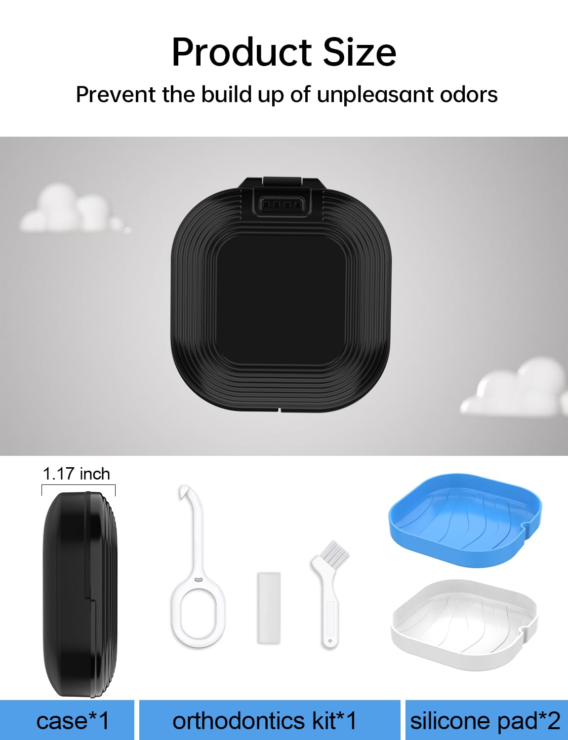 **Invisalign Retainer Case with Vent Holes - Cute Aligner & Mouth Guard Storage with Mirror, Replaceable Silicone Pads, Removal Tool & Brush (Black) - Perfect for Travel & Daily Dental Care**
